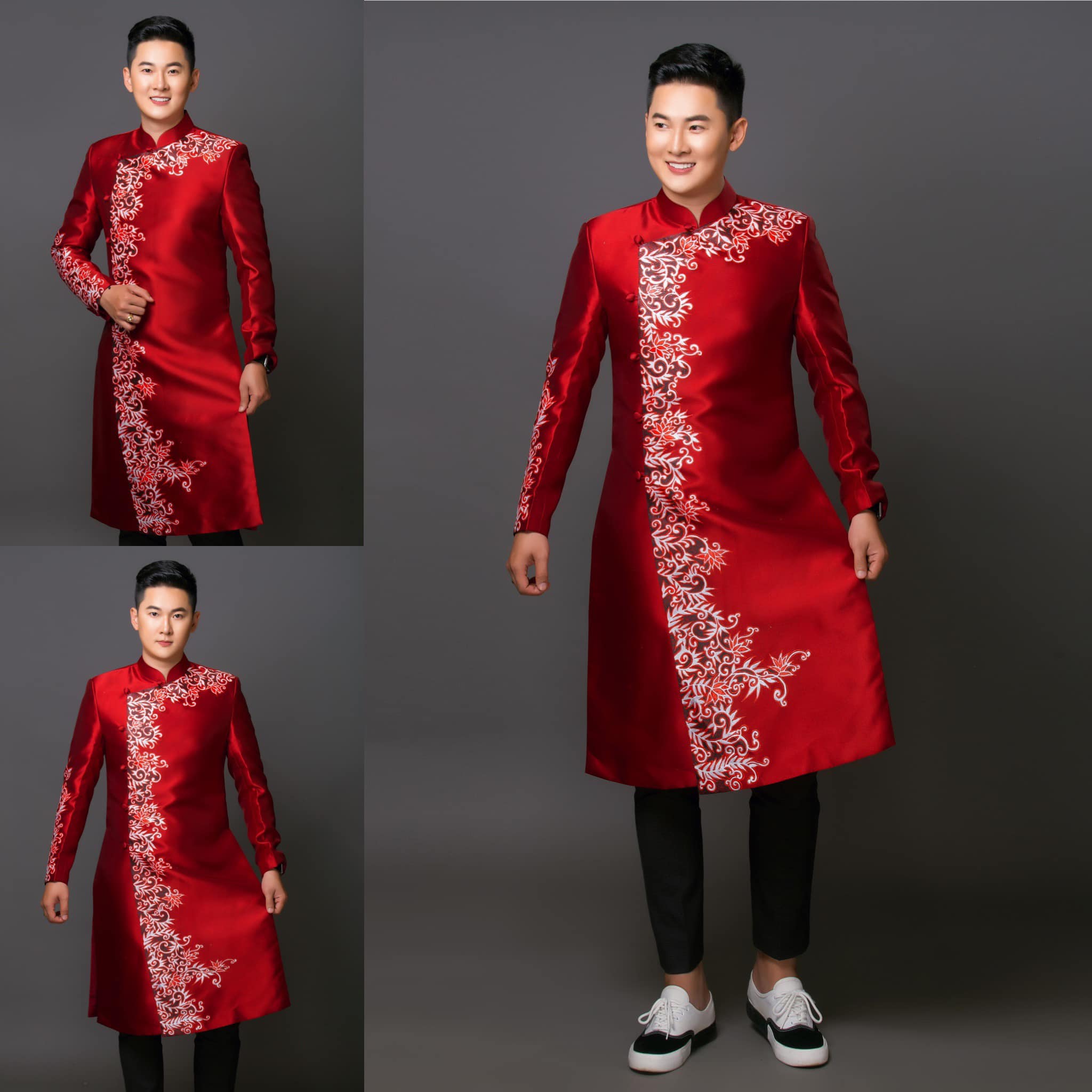 áo dài cưới nam cách tân màu đỏ