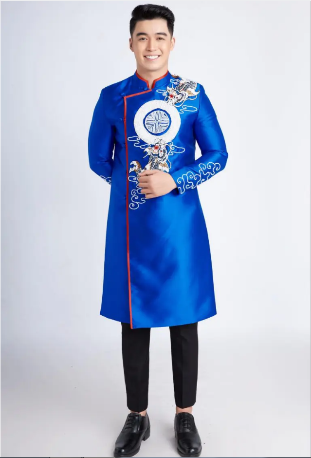 ao dai nam mau xanh (1) Aó dài nam cách tân màu xanh coban