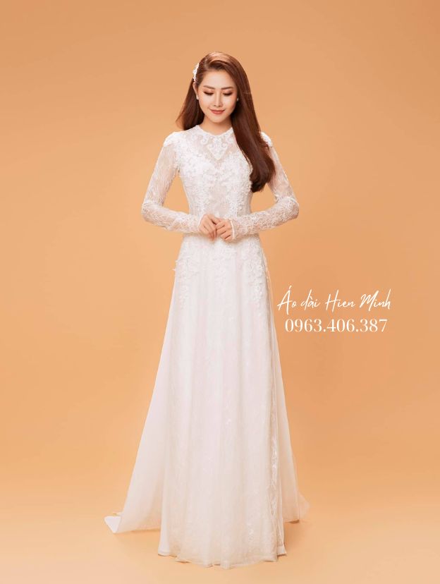 Aó dài cưới dành cho cô dâu màu trắng thanh lịch, sang trọng