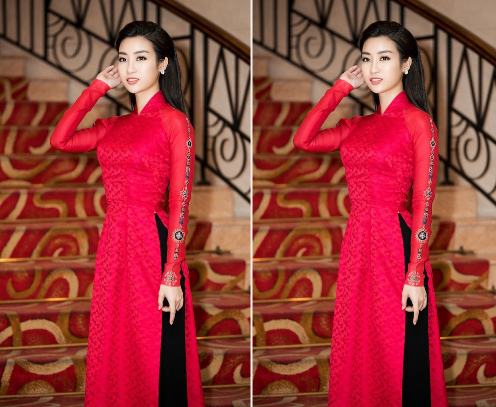 Aó dài gấm đỏ trơn đơn giản cho cô dâu đám cưới hỏi