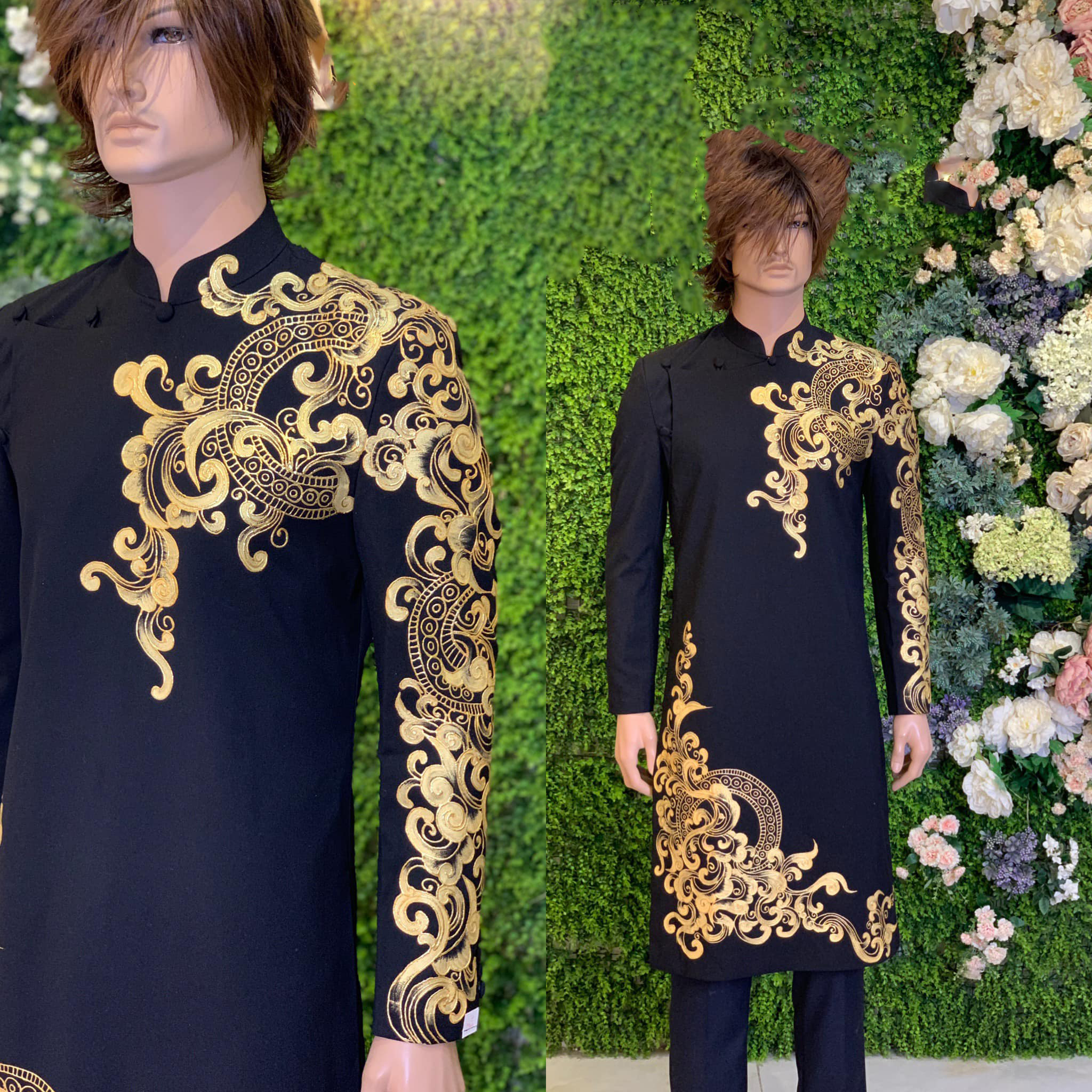 ao dai nam mau den (21) áo dài nam màu đen họa tiết vẽ tay