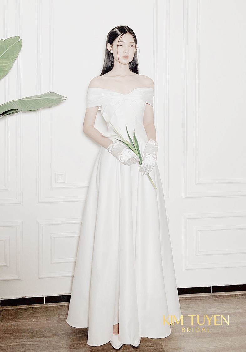 Áo cưới màu trắng thanh lịch cho cô dâu đám cưới