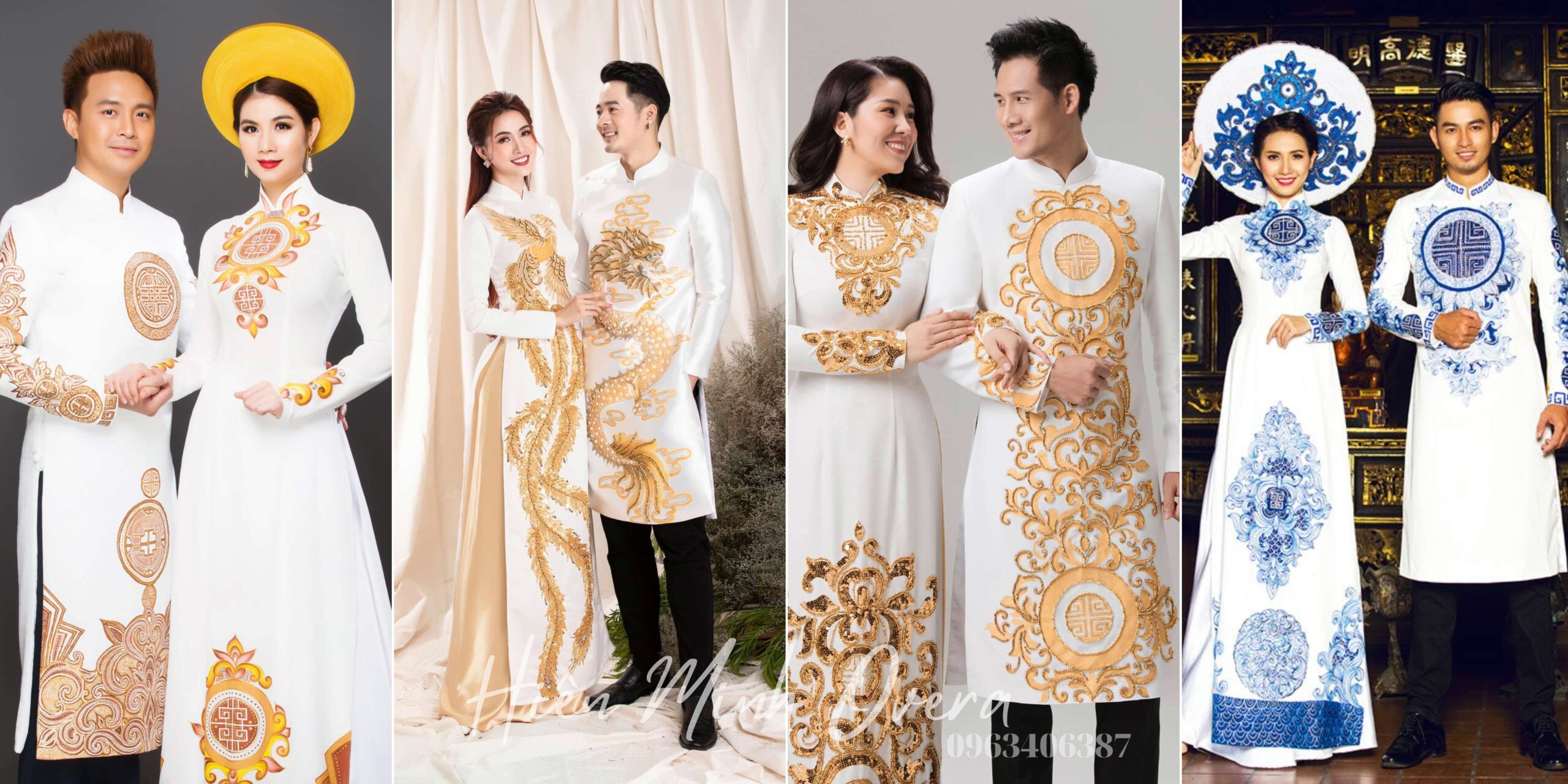 áo dài cưới cặp đôi cách tân màu trắng cho cô dâu chú rể
