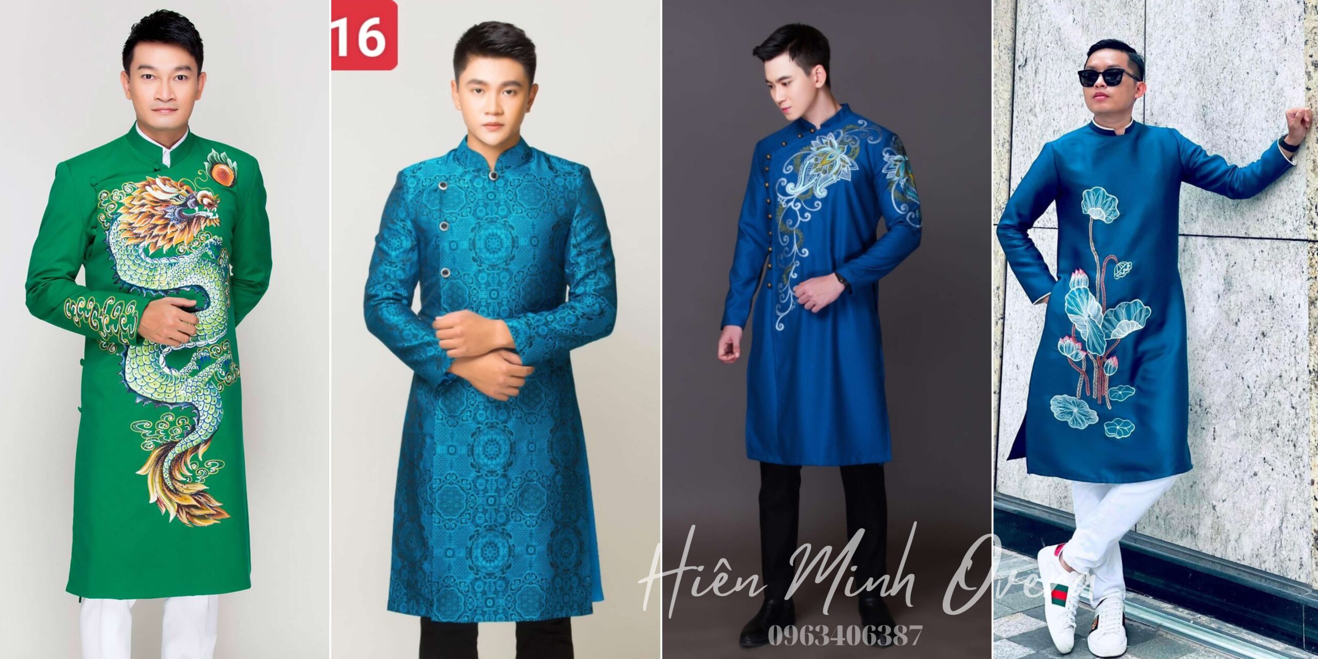 áo dài cách tân nam màu xanh đa sắc