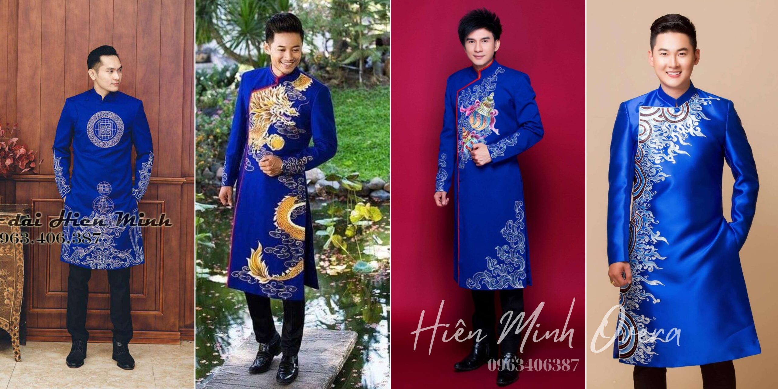 áo dài nam cách tân màu xanh coban