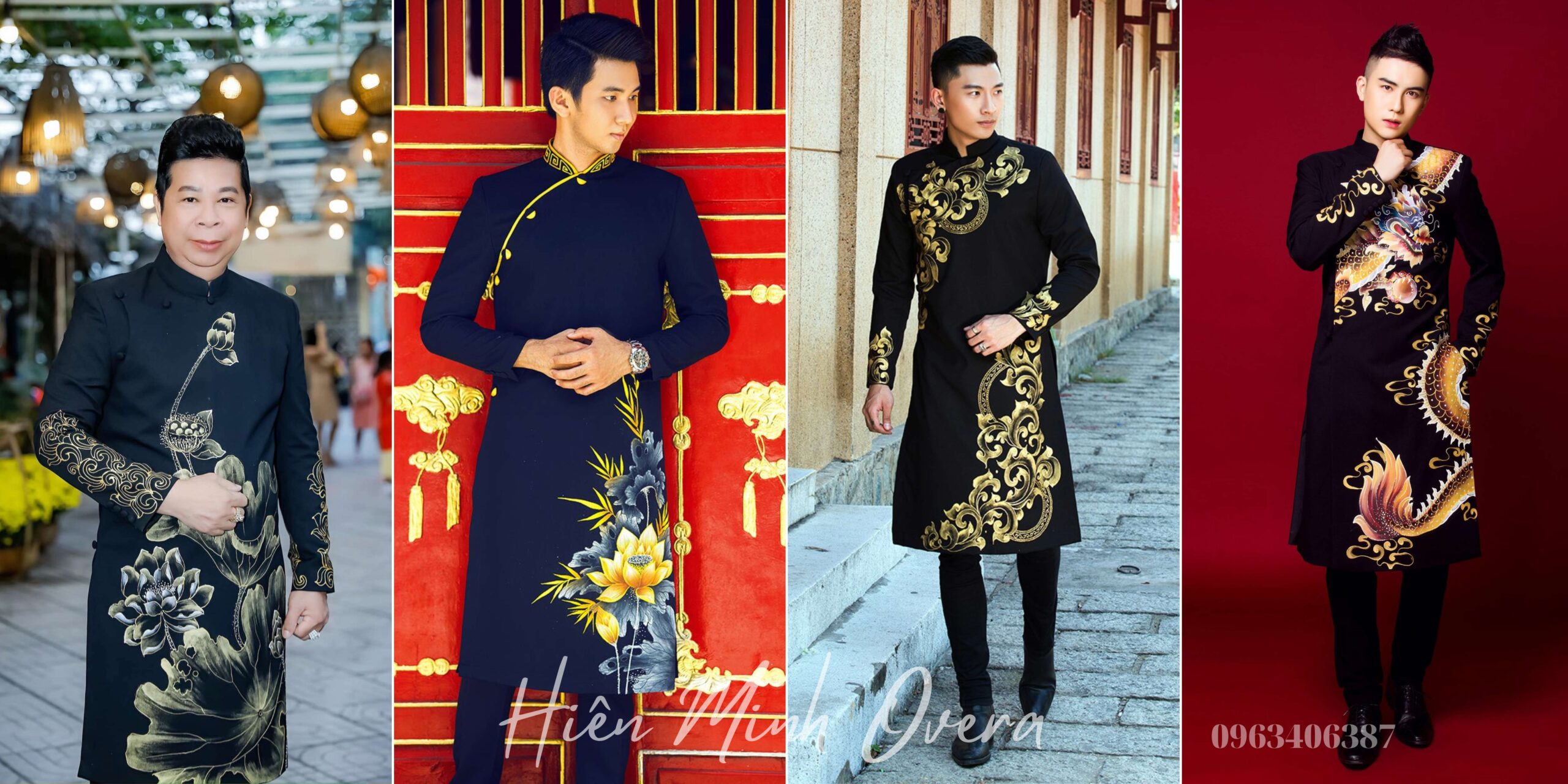 áo dài nam cách tân màu đen Overa Hiền Minh