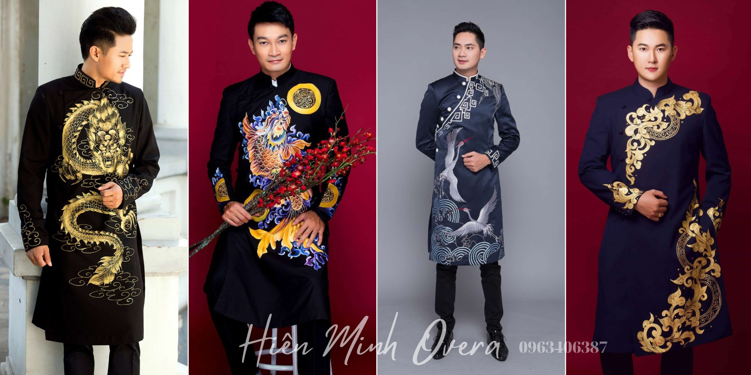 áo dài nam cách tân màu đen Overa Hiền Minh