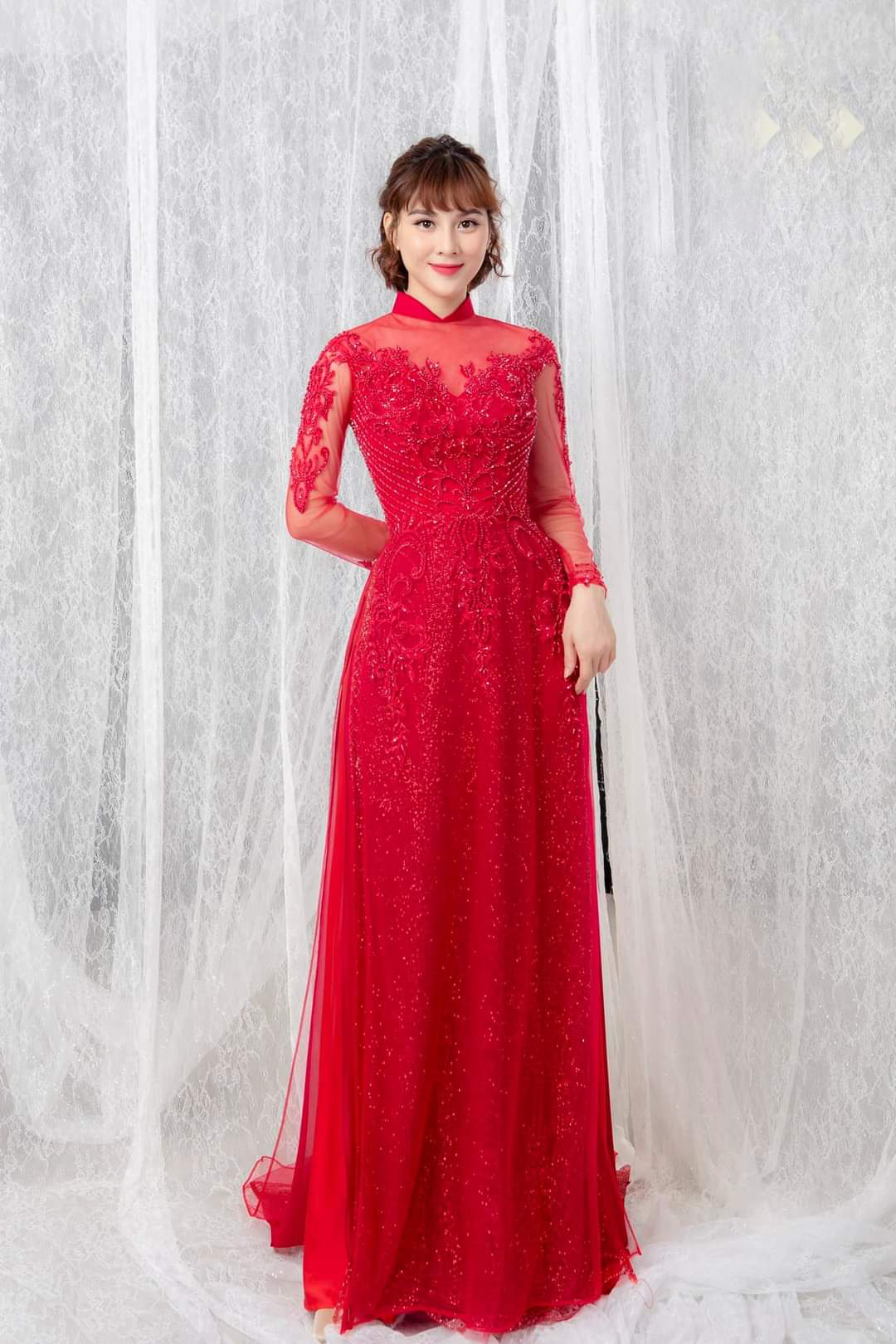 Áo Dài Cưới Màu Đỏ Thêu Đính Cao Cấp | Dành Riêng Cho Cô Dâu Việt