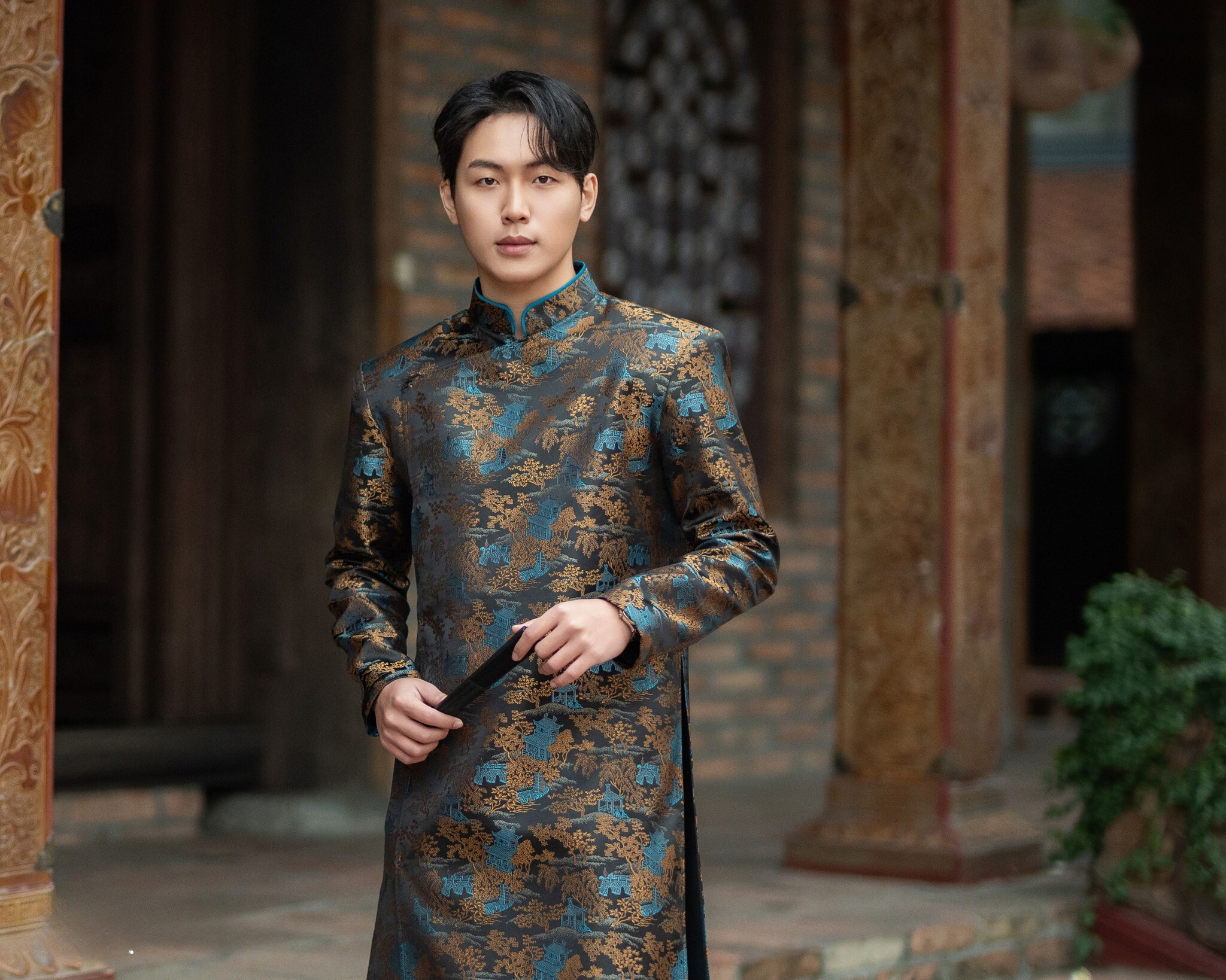 Áo dài cách tân nam vải gấm cao cấp mới nhất