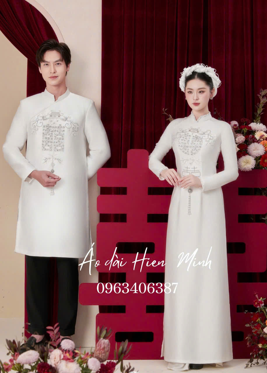 Áo dài cưới truyền thống màu đỏ hoạ tiết Song Hỷ đính kết cao cấp