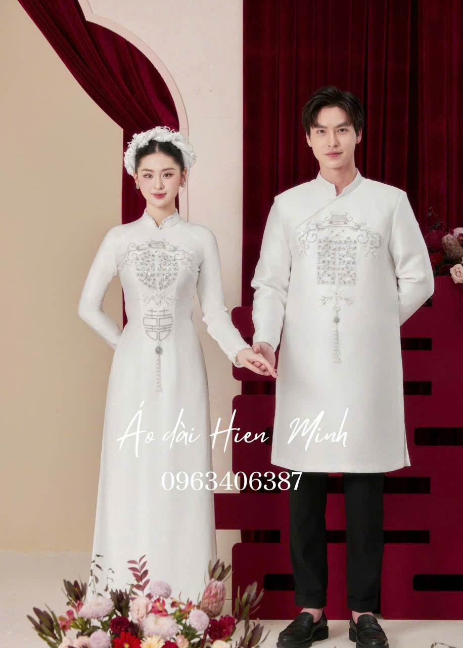 Áo dài cưới truyền thống màu đỏ hoạ tiết Song Hỷ đính kết cao cấp