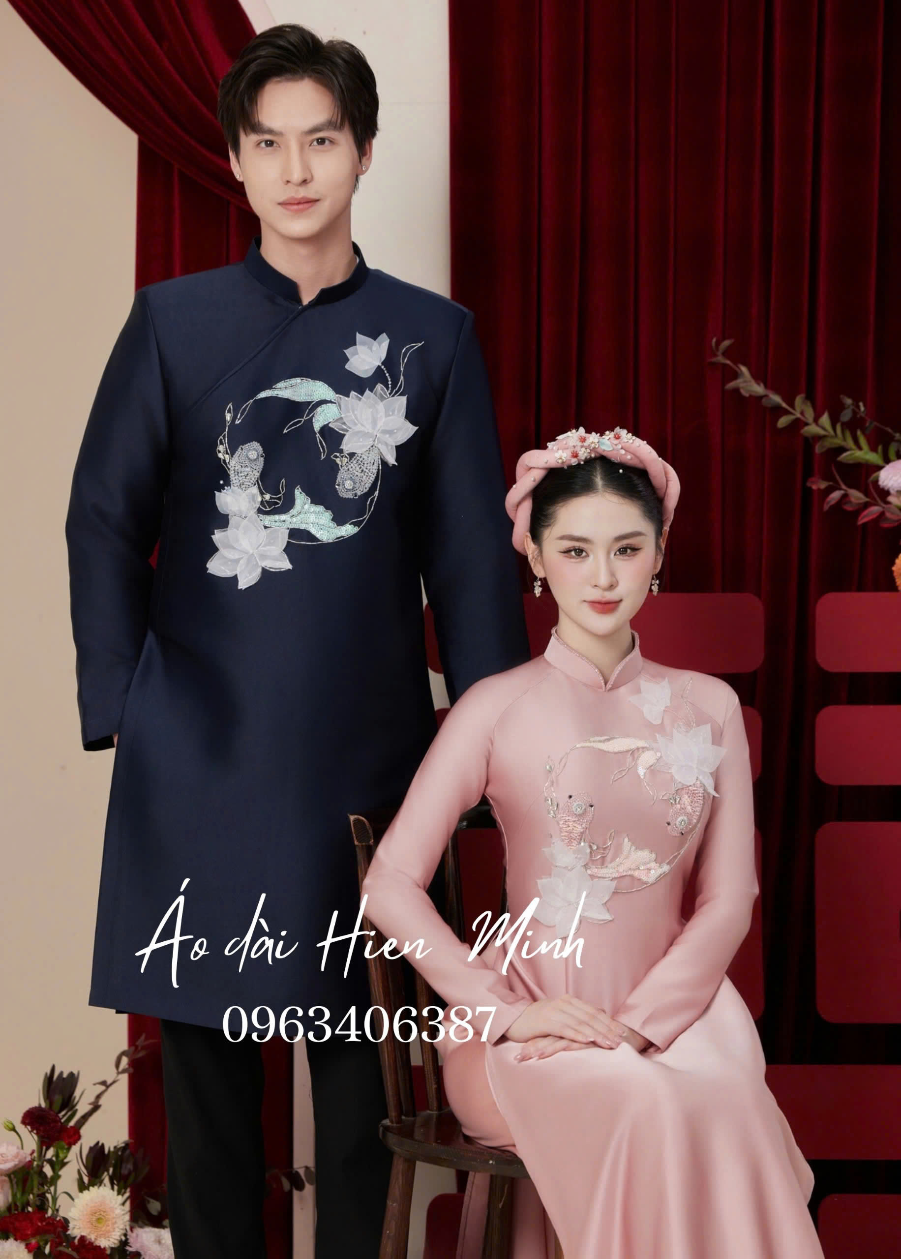 Áo dài cưới đôi hoạ tiết thêu đẹp nhất 2025