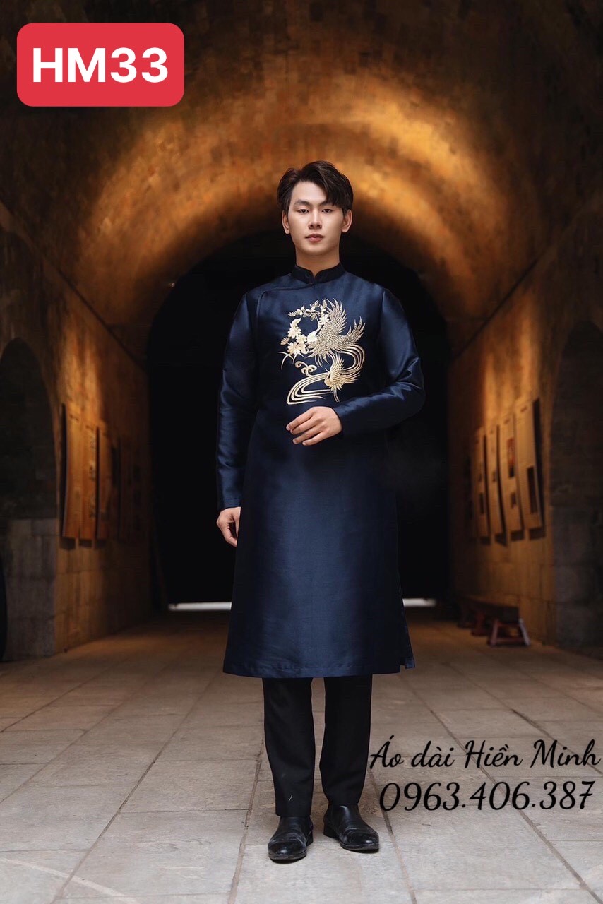 Áo dài cách tân nam hoạ tiết thiên hạc thêu cao cấp