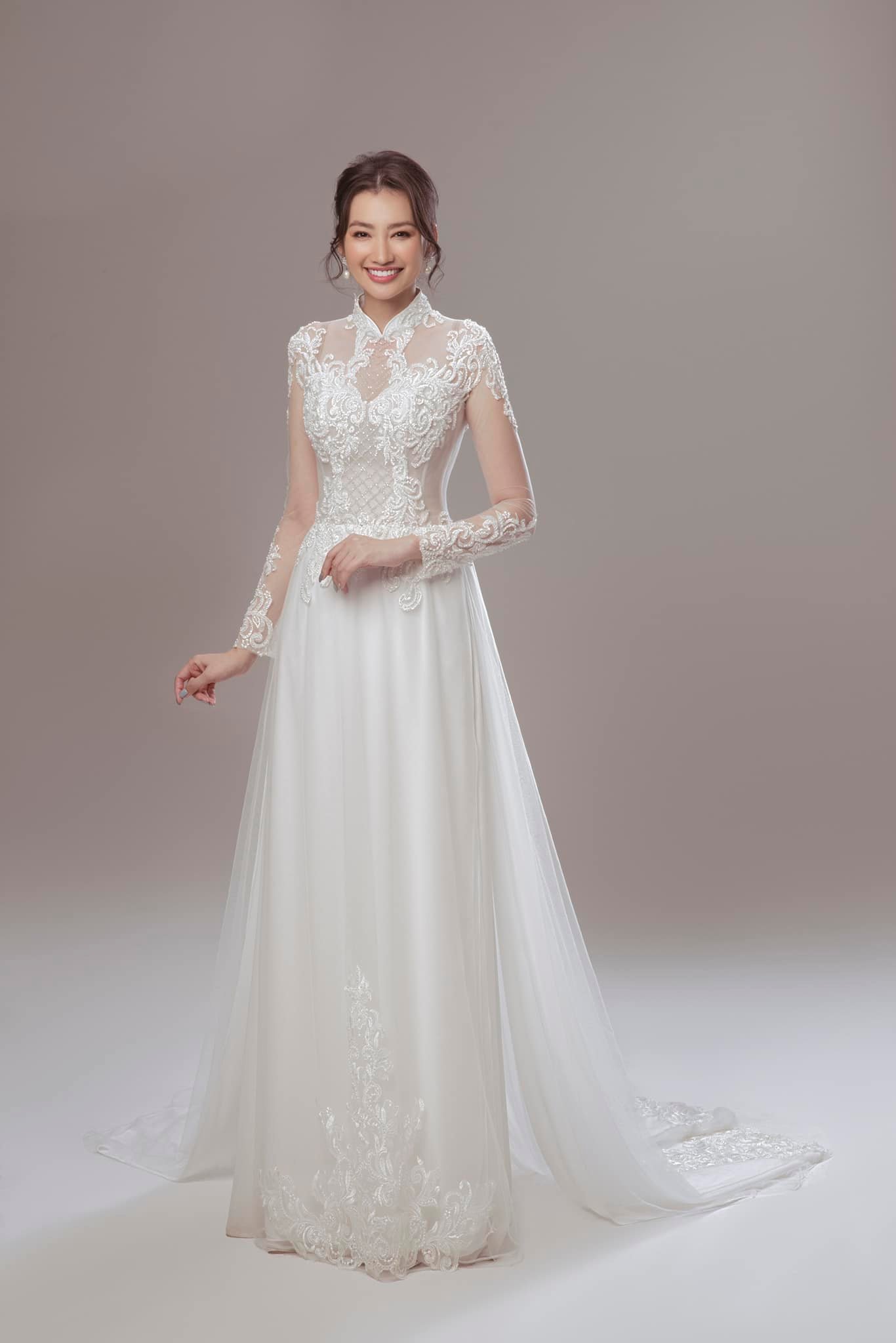 Áo dài cưới dành cho cô dâu màu trắng mới nhất