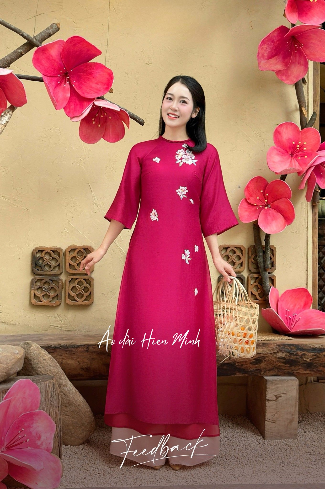 Áo dài cách tân nữ dáng suông hoạ tiết thêu cao cấp