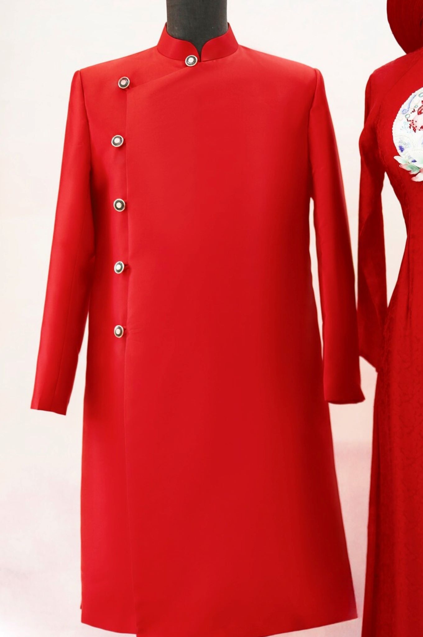 Áo dài nam màu đỏ trơn cao cấp
