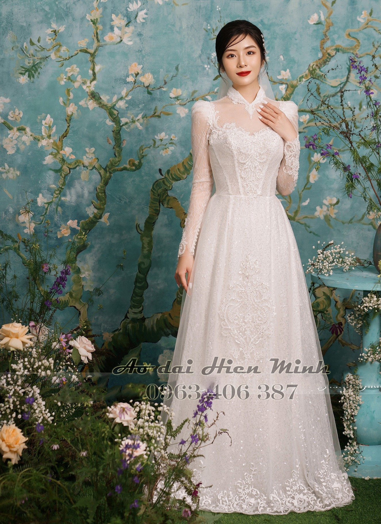 Áo dài cưới màu trắng dành cho cô dâu HMCD 01