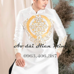 Áo dài nam màu trắng cao cấp hoạ tiết vẽ
