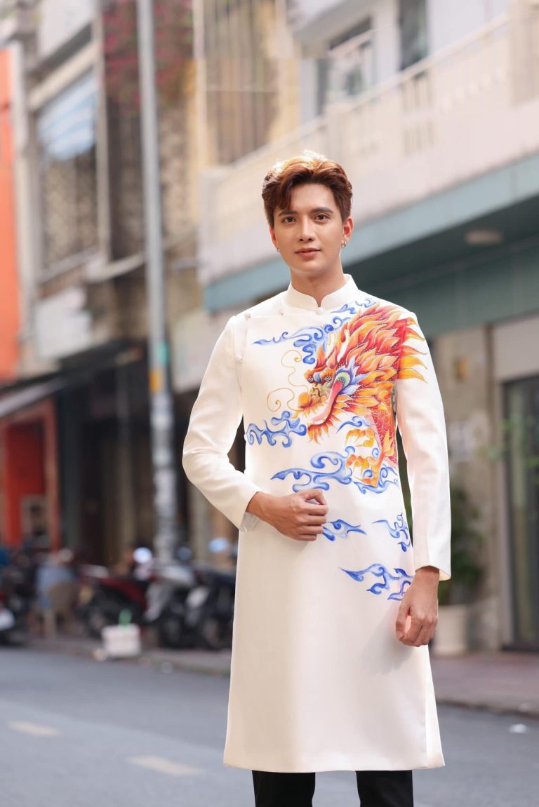 Áo dài cách tân nam hoạ tiết rồng vẽ tay cao cấp