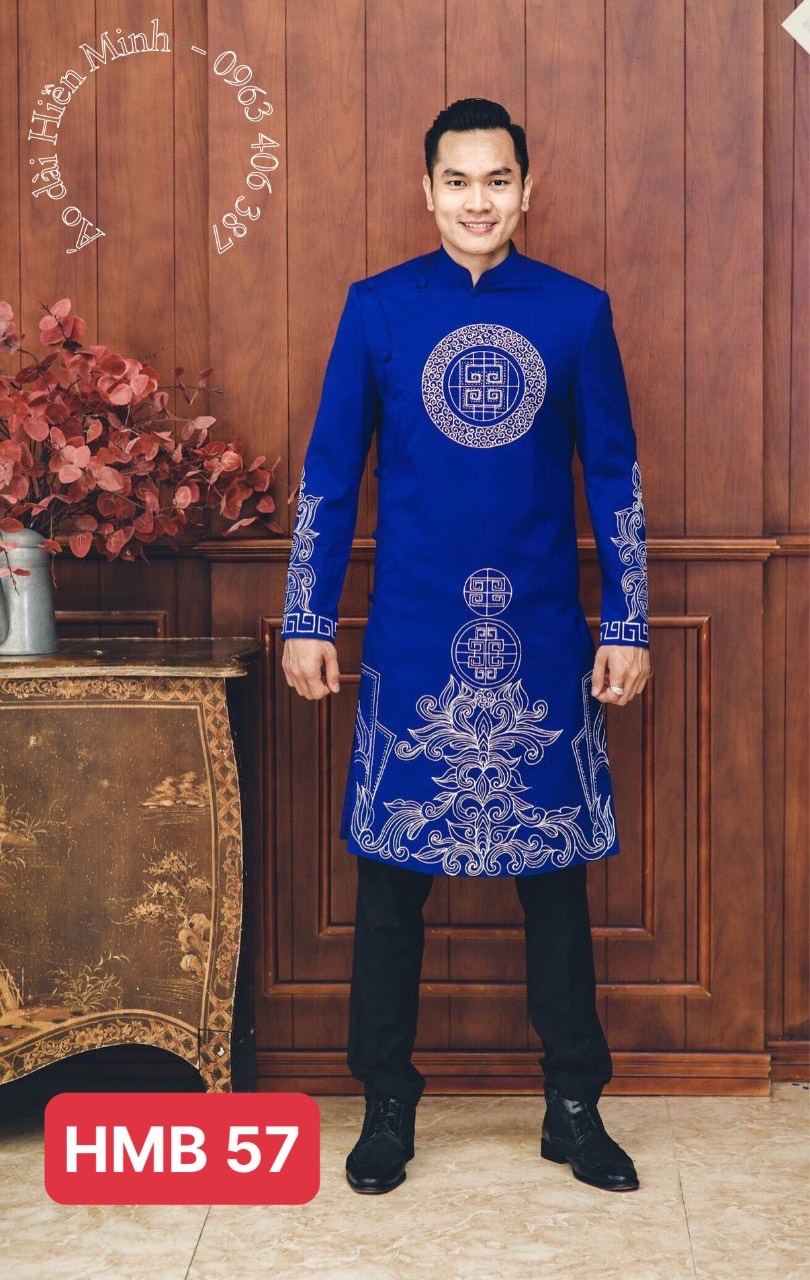 Áo dài cách tân nam màu xanh