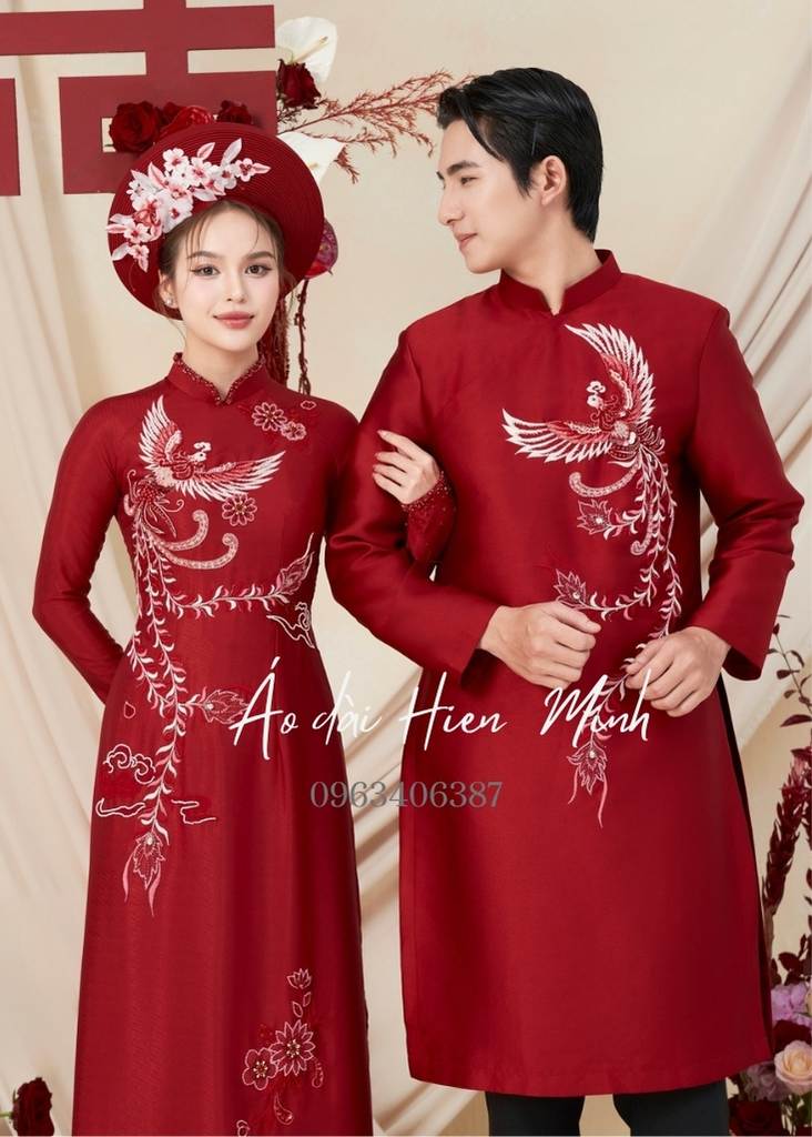 Áo dài cưới màu đỏ sang trọng dành cho cô dâu chú rể
