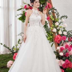 Váy cưới cô dâu cổ yếm đính ren cao cấp
