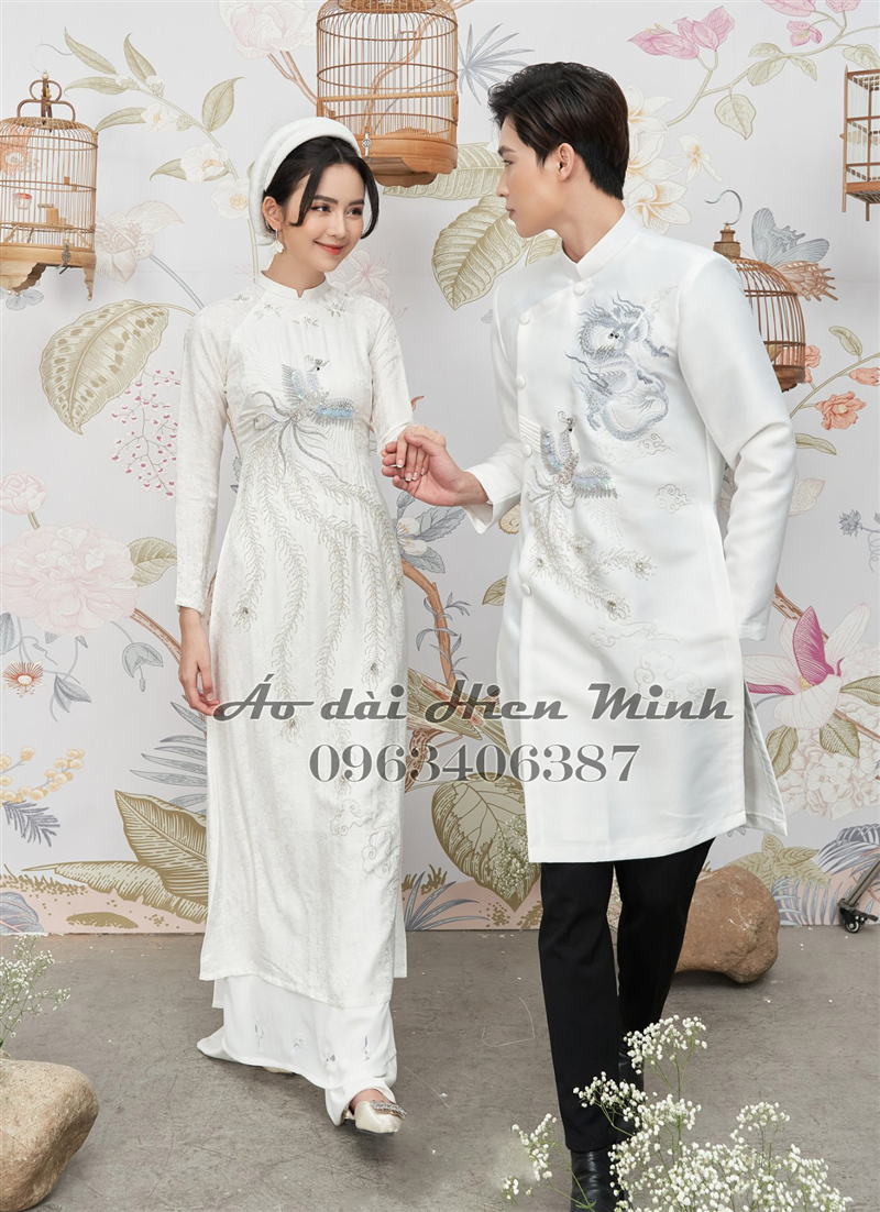 Áo dài cưới đôi hoạ tiết Long Phụng cao cấp dành cho cô dâu chú rể