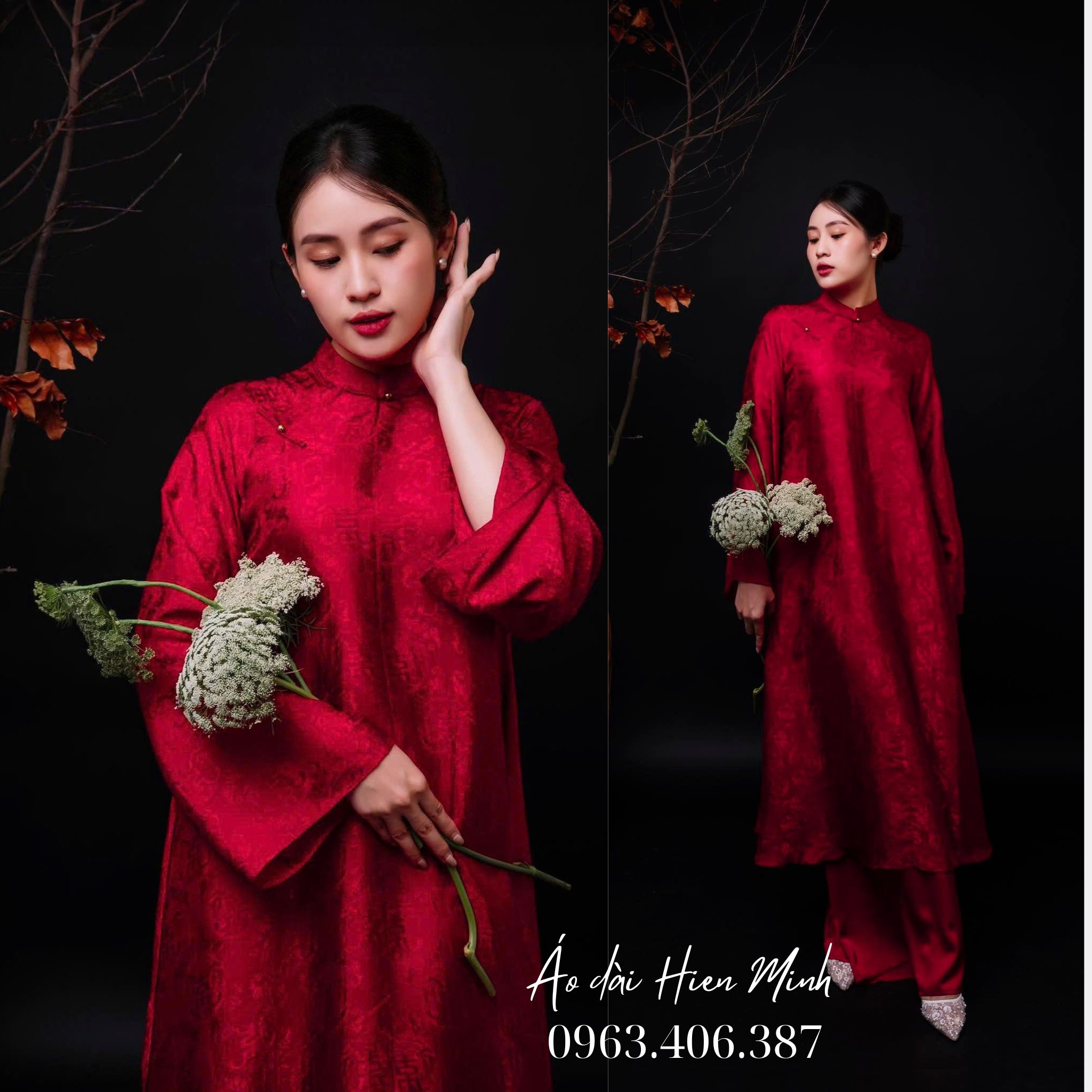 Áo dài dáng suông màu đỏ cao cấp