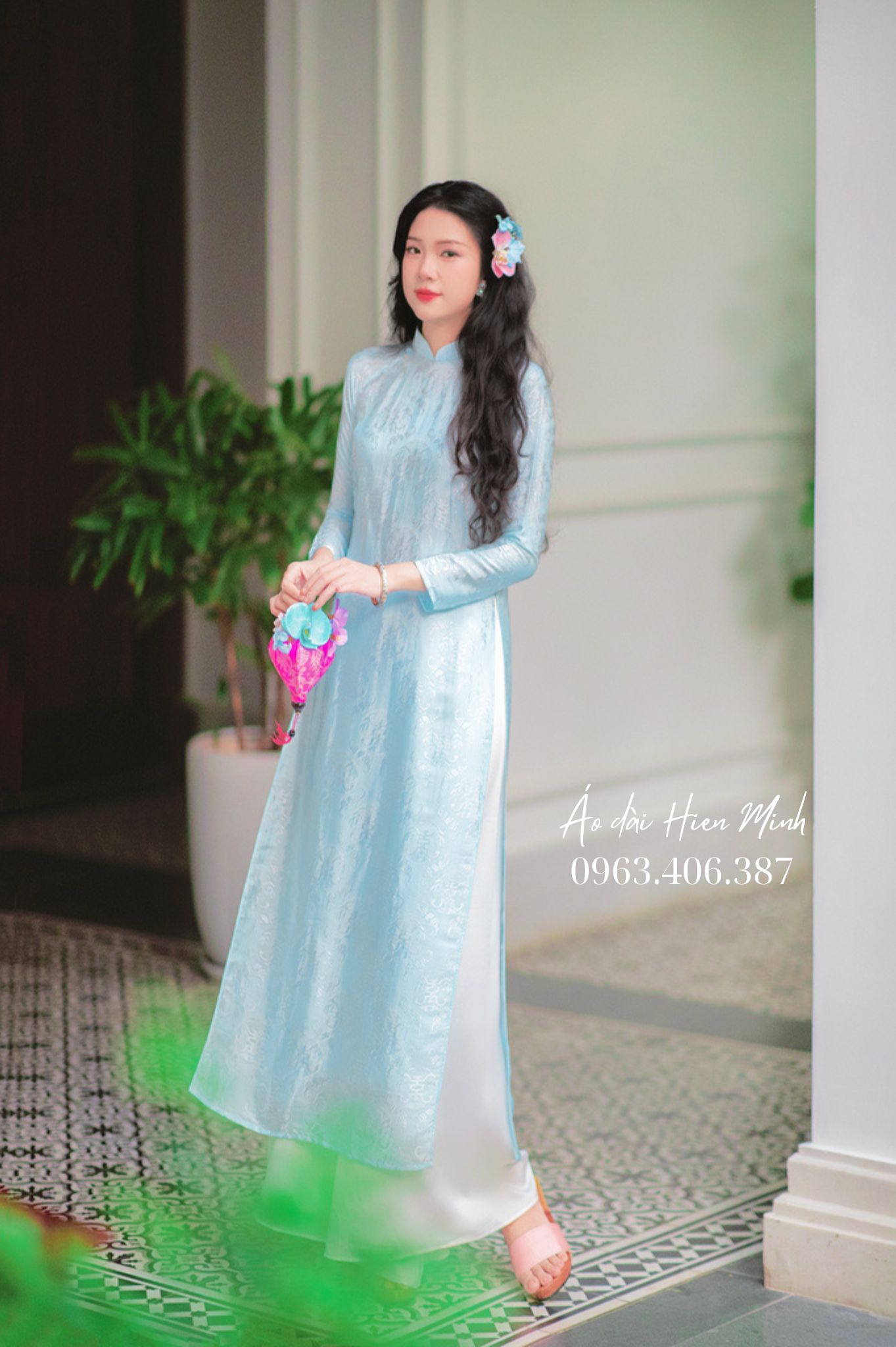 Áo dài lụa Nha Xá xanh ngọc – Thanh lịch & tinh khôi