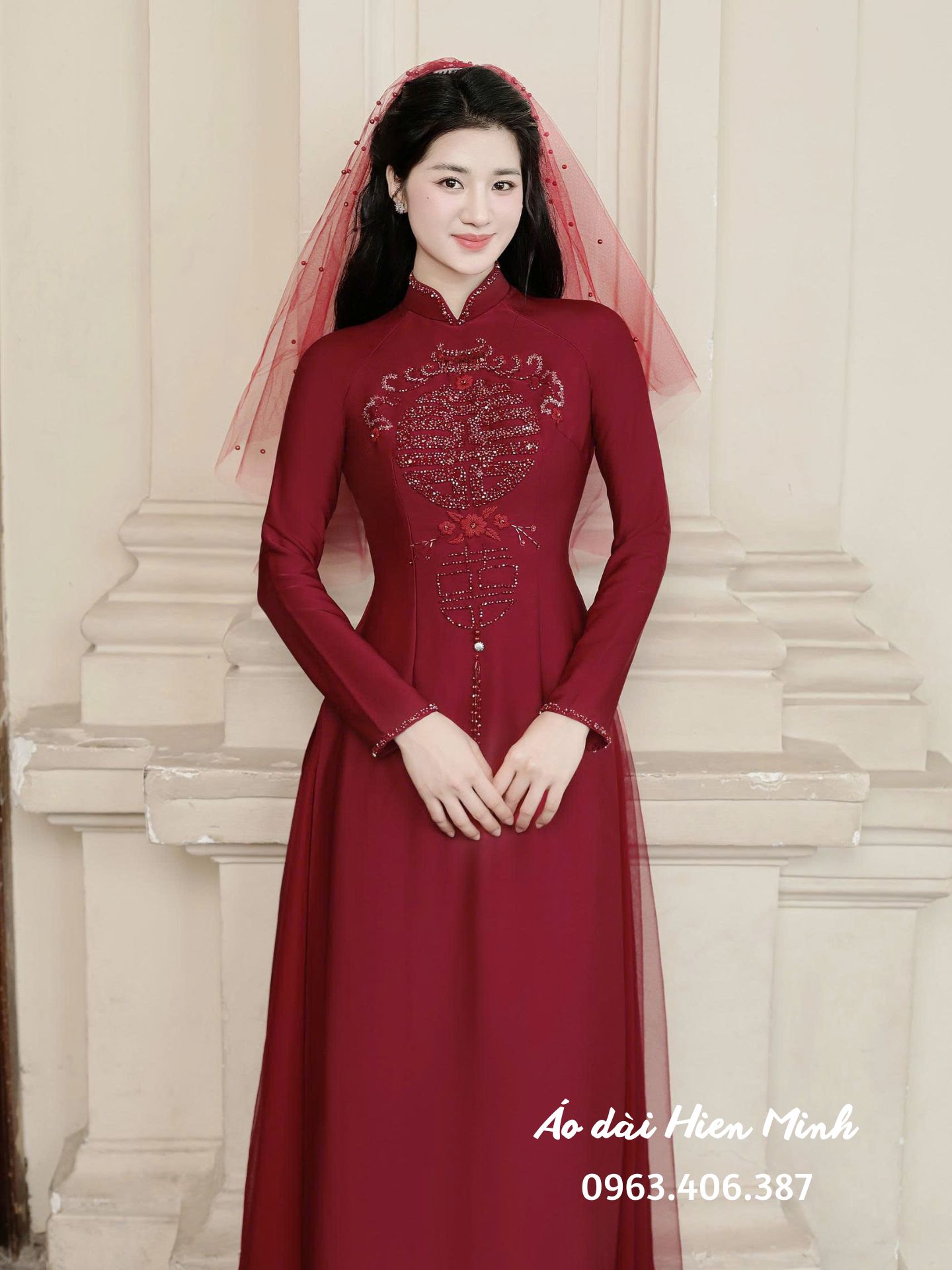 Áo dài cô dâu màu đỏ 