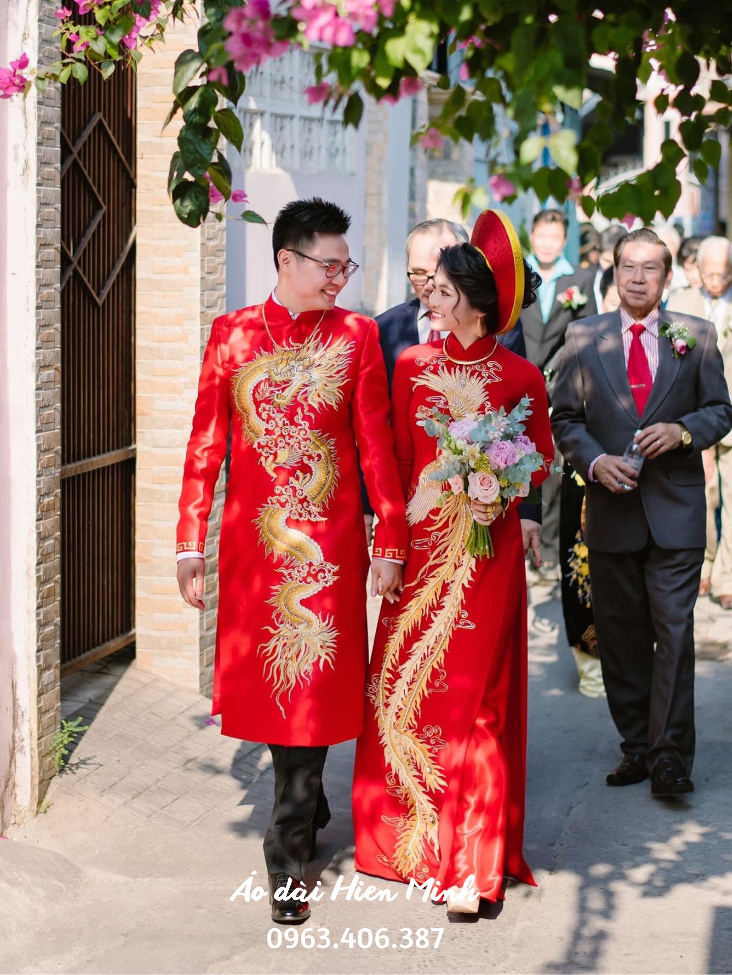 Áo dài cưới đôi hoạ tiết Long Phụng cao cấp