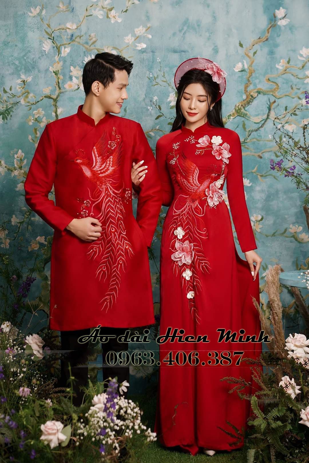 10+ Mẫu áo dài cưới đôi truyền thống đẹp nhất hiện nay cho cô dâu chú rể 33 ao dai doi phuong theu