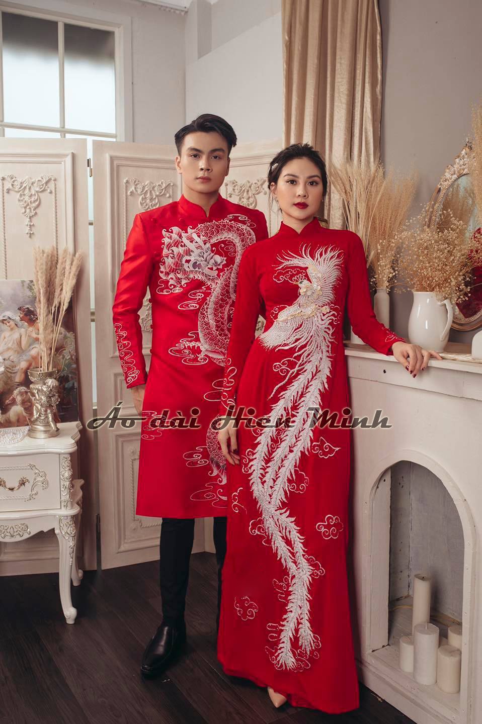 10+ Mẫu áo dài cưới đôi truyền thống đẹp nhất hiện nay cho cô dâu chú rể 28 ao doi long phung