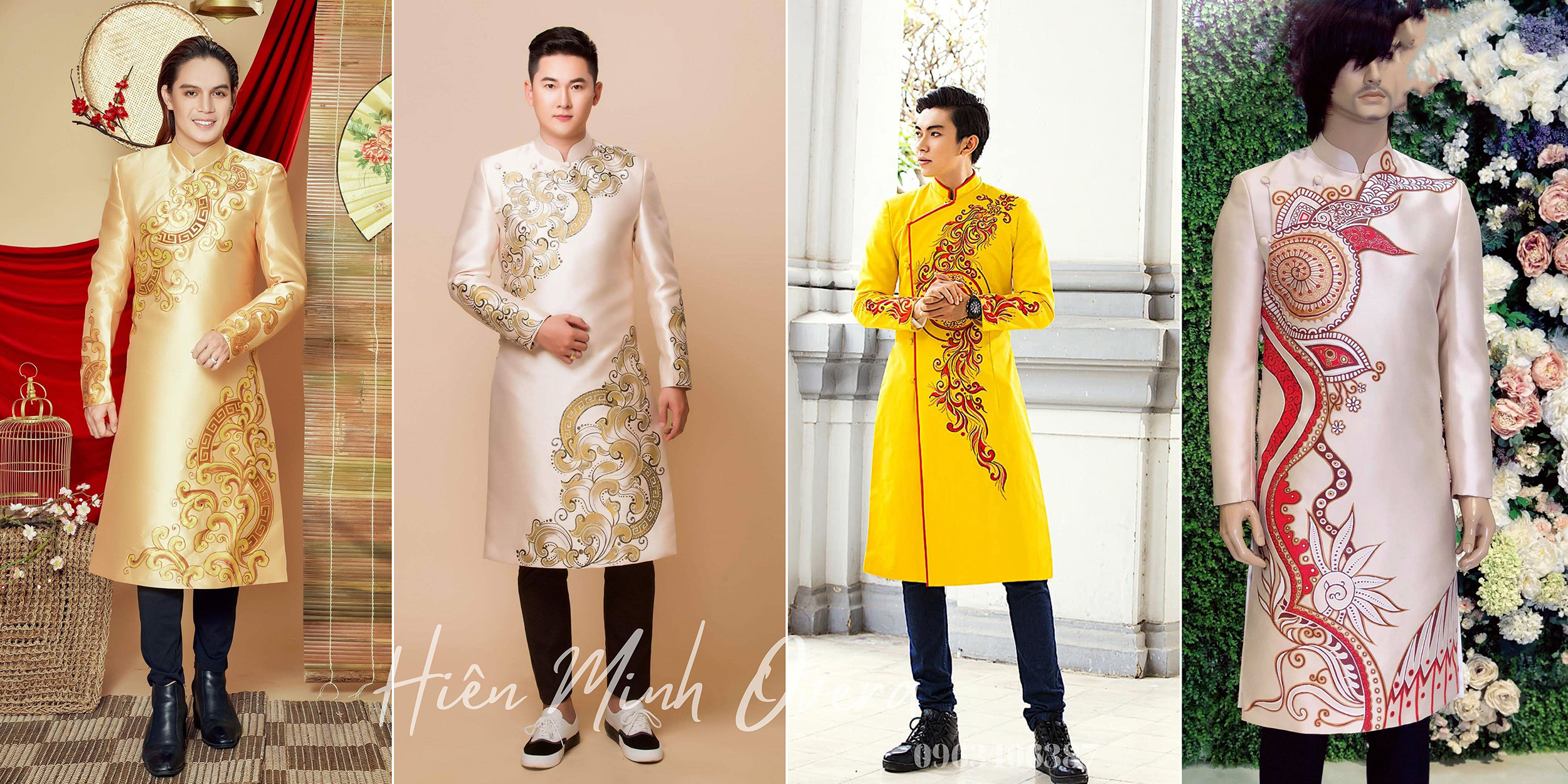 áo dài cưới nam cách tân màu vàng cho chú rể