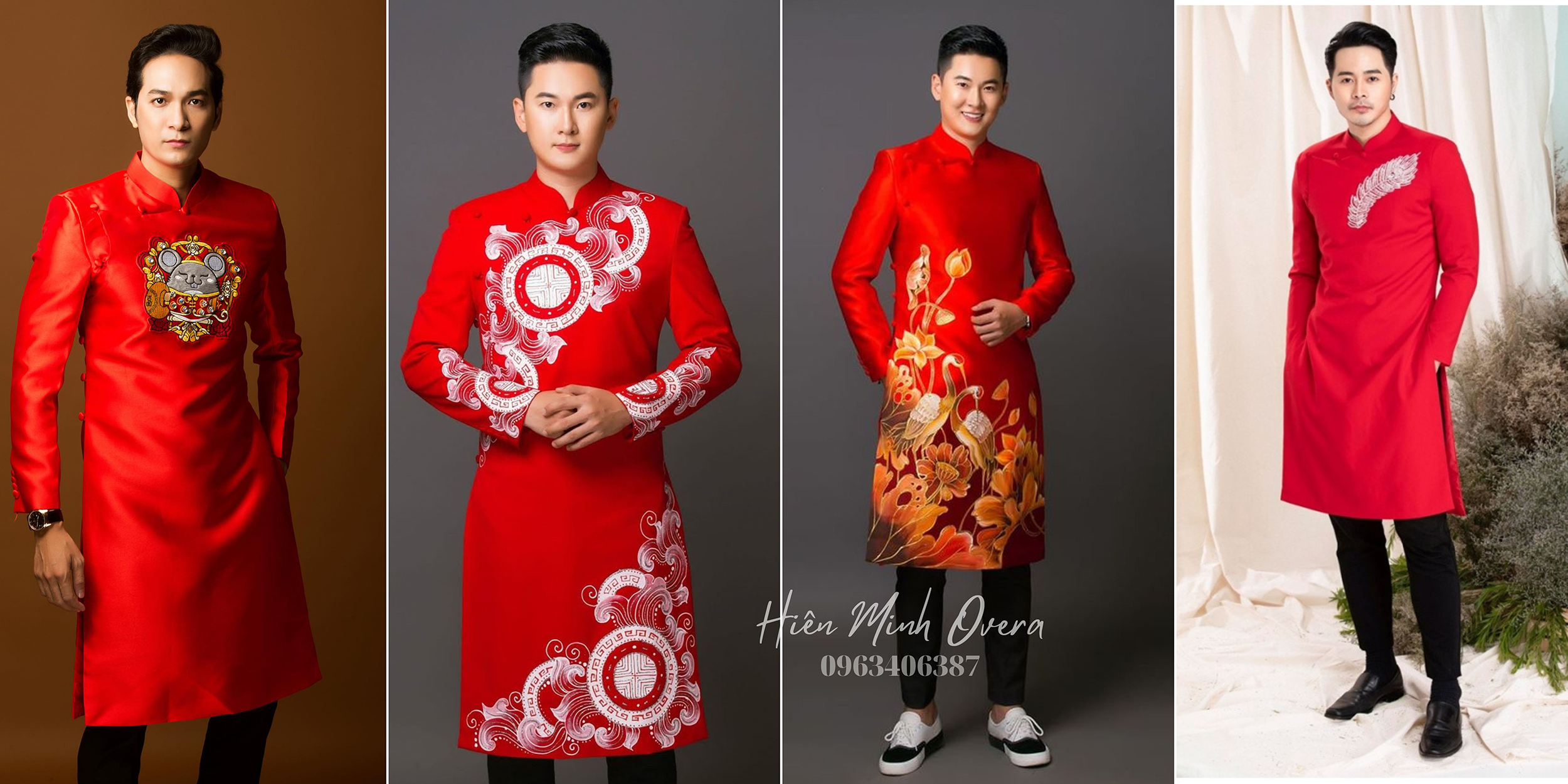 áo dài cách tân nam màu đỏ cho doanh nhân