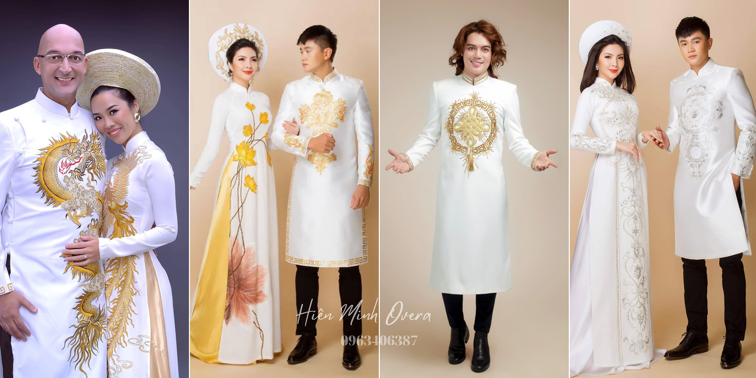 áo dài cưới cách tân nam màu trắng