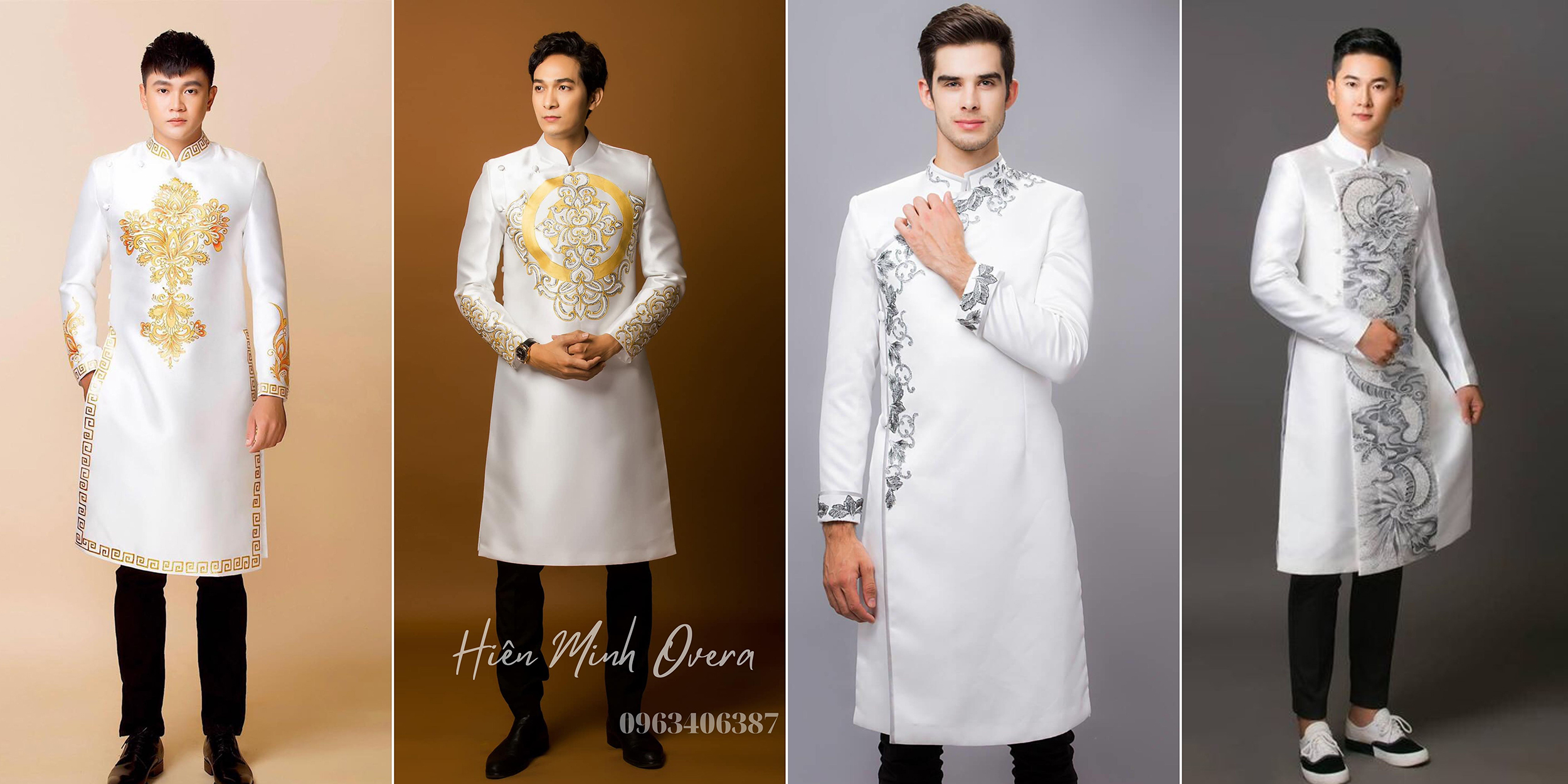 áo dài cách tân nam màu trắng cho doanh nhân
