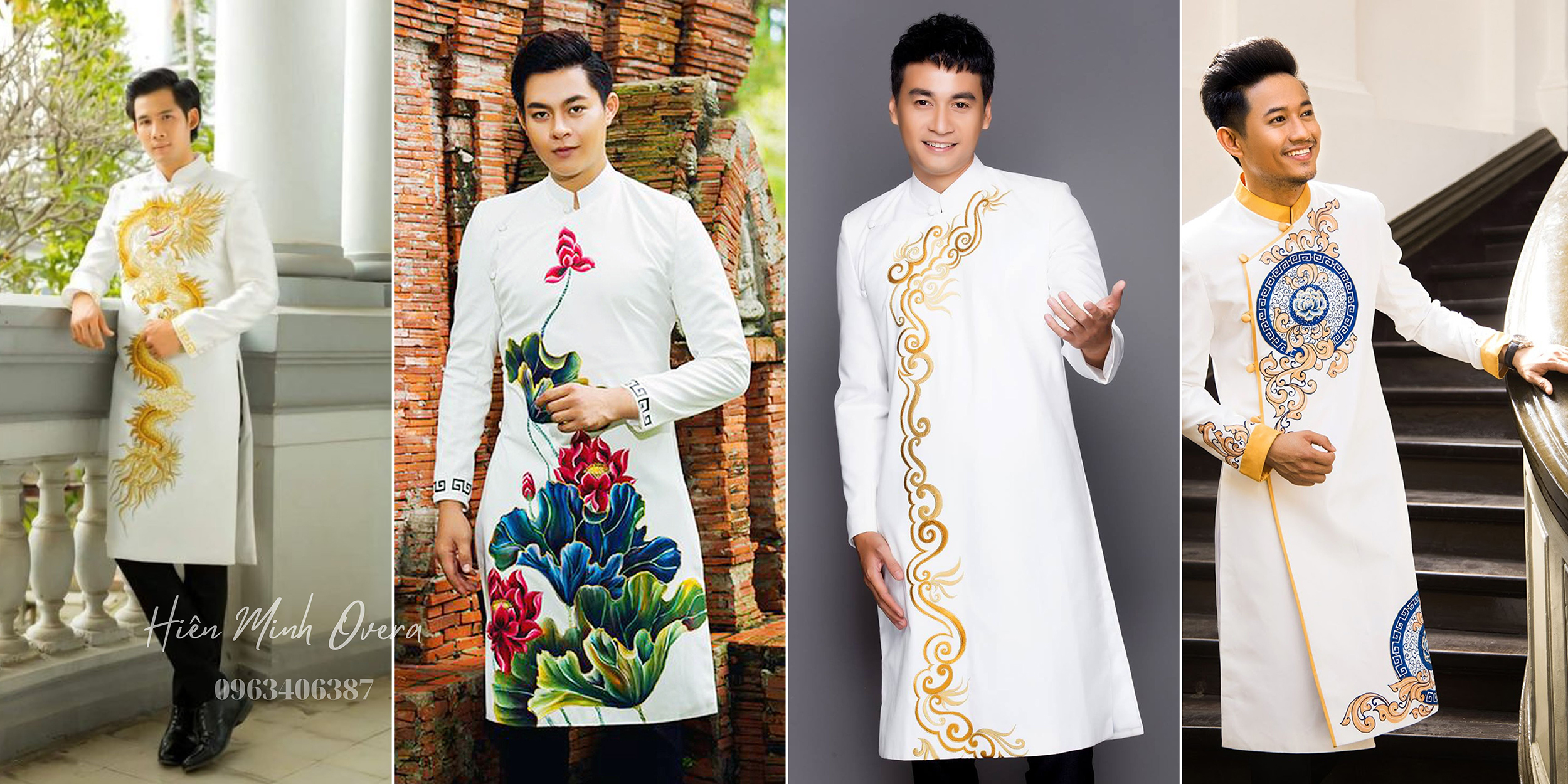 áo dài nam cách tân màu trắng
