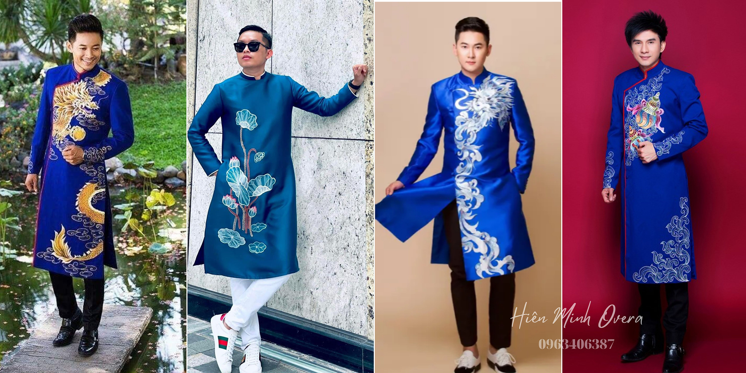 áo dài nam cách tân màu xanh