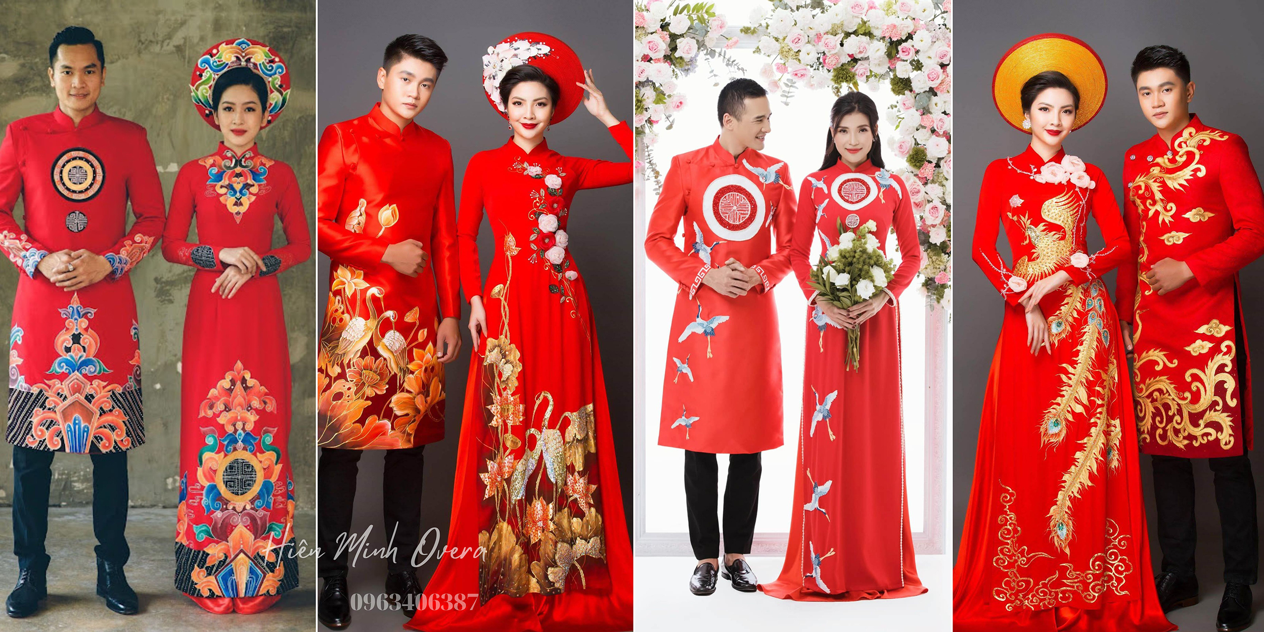 áo dài cưới cặp đôi màu đỏ