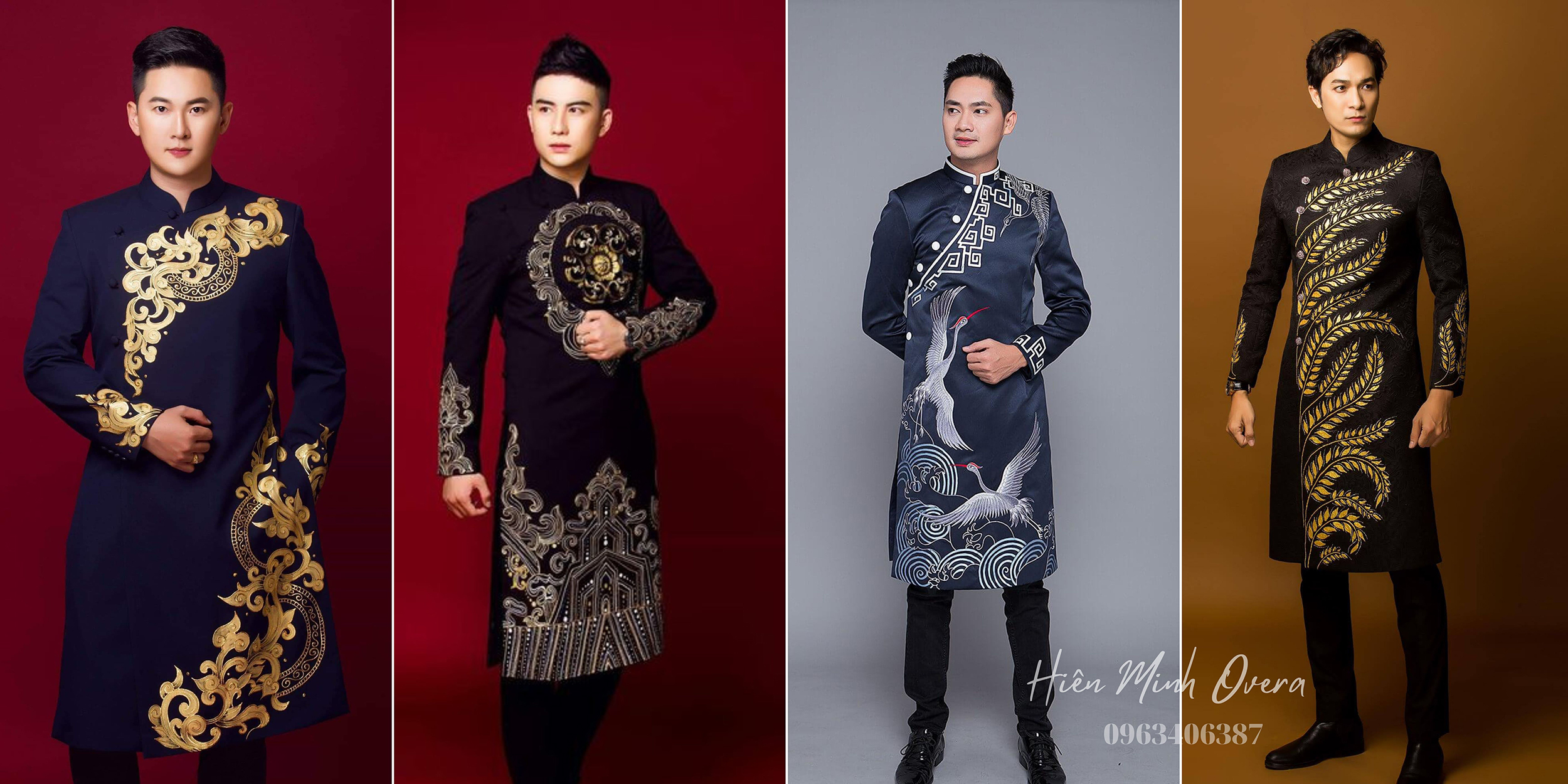 áo dài nam cách tân màu đen Overa Hiền Minh