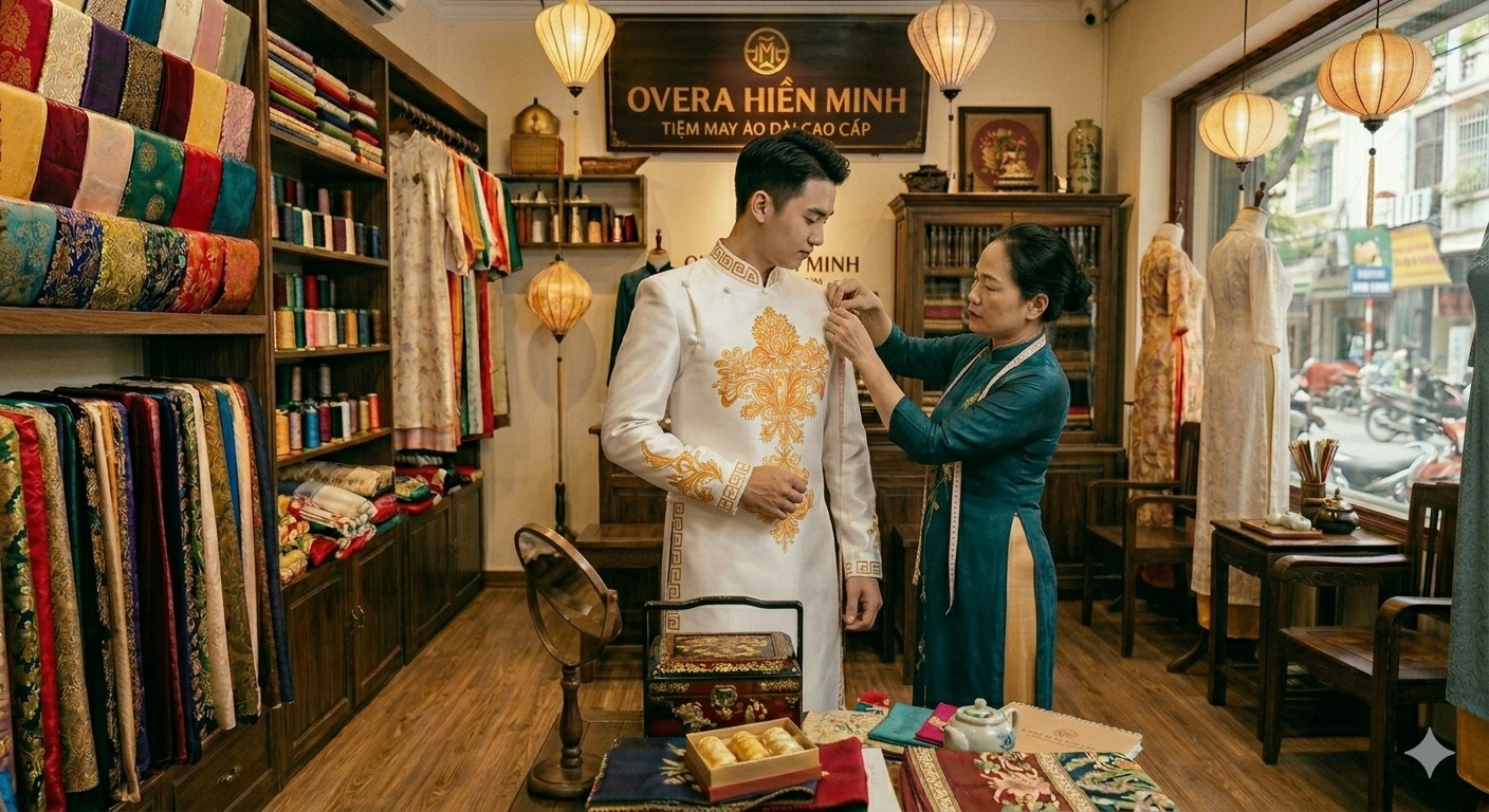 May đo áo dài nam tại Overa Hiền Minh