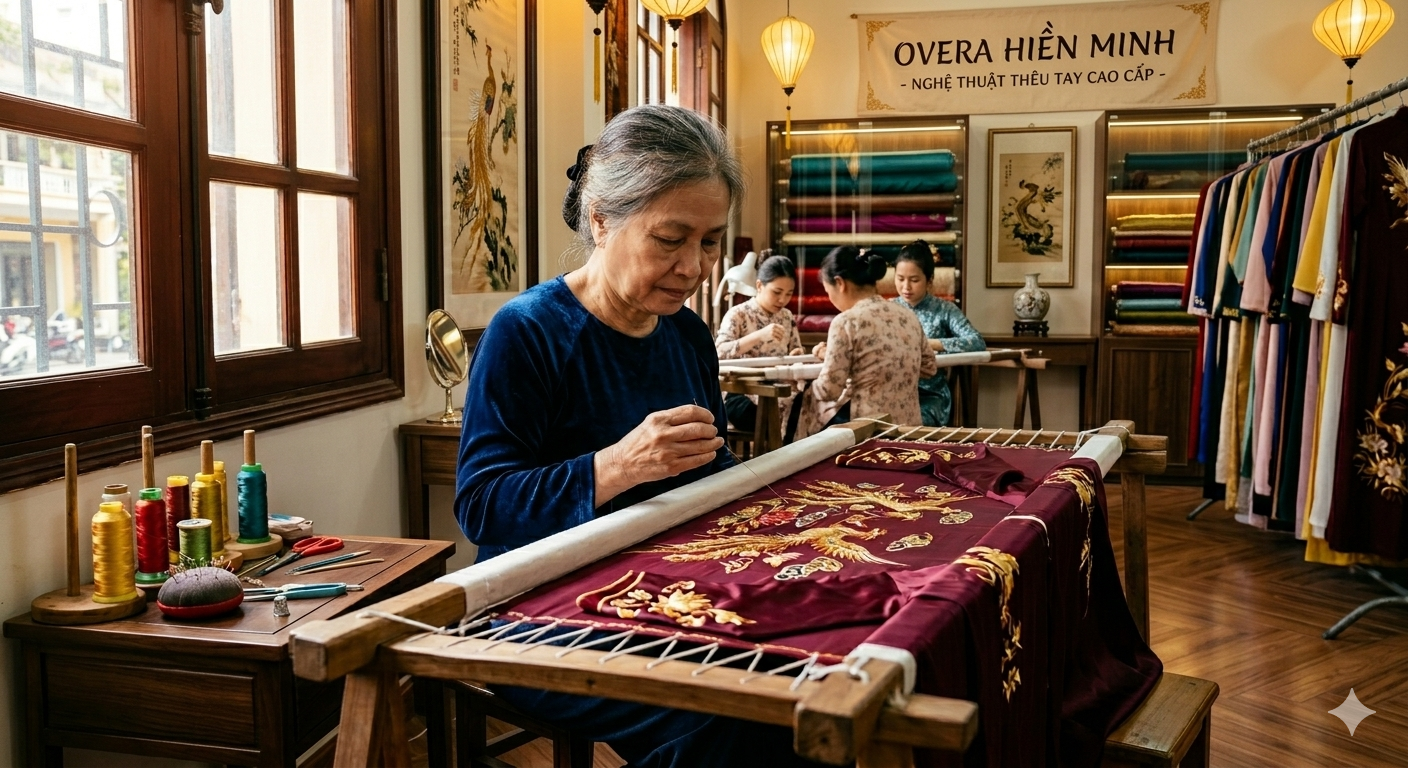 thêu tay áo dài đồng phục doanh nghiệp