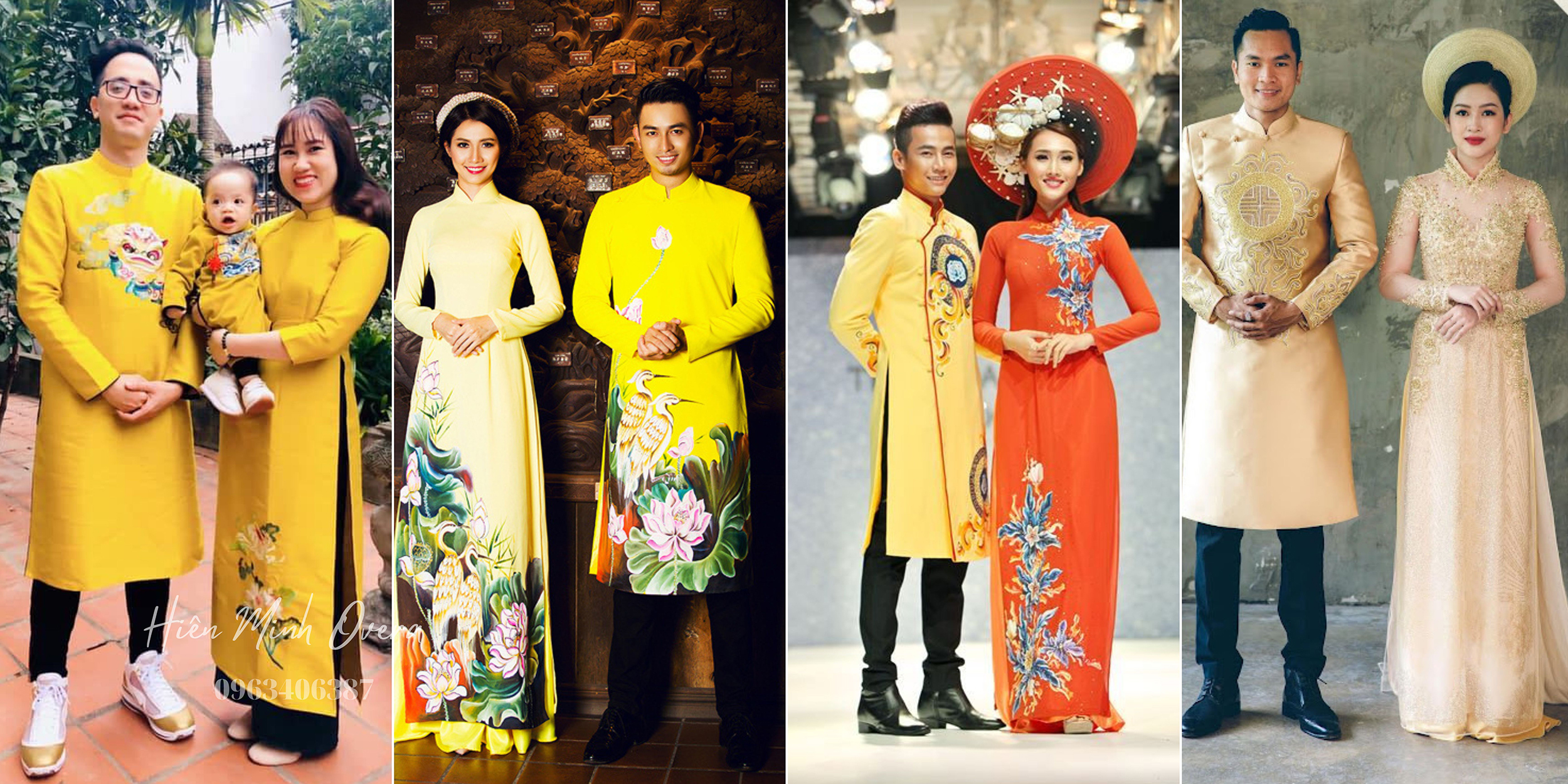áo dài cưới nam cách tân màu vàng cho chú rể