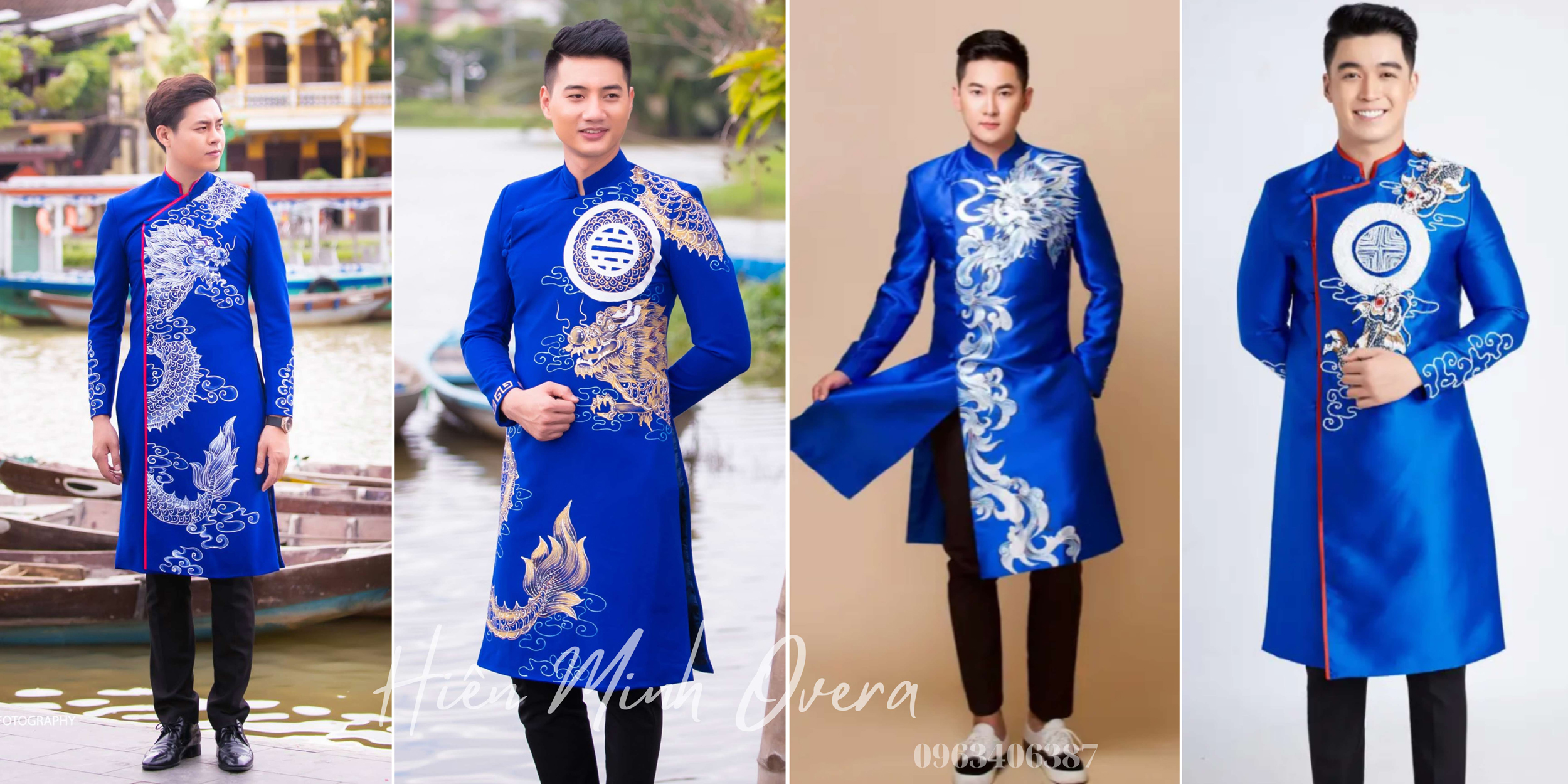 áo dài cách tân nam màu xanh cho quý ông, doanh nhân, chú rể