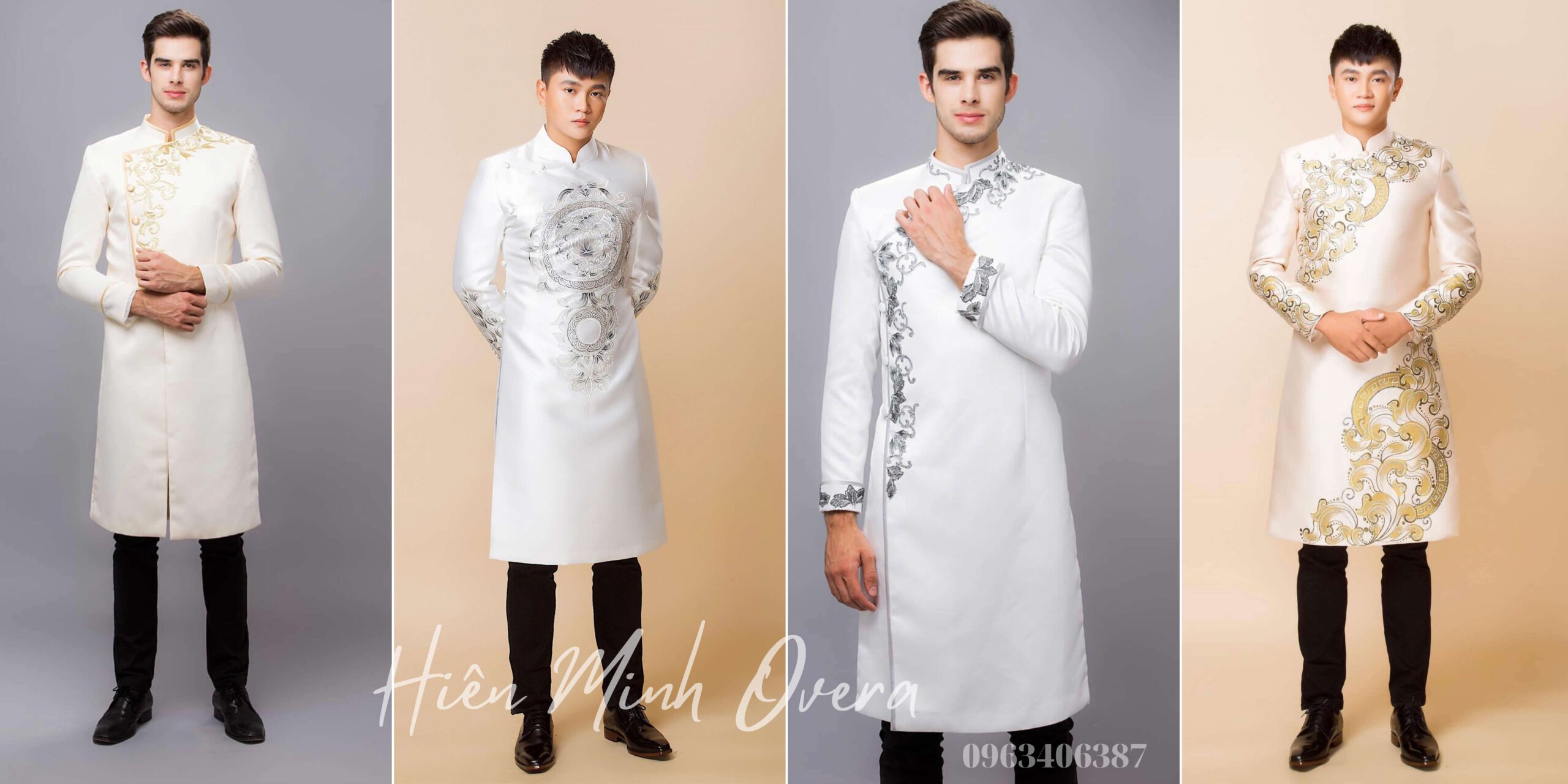 áo dài nam cách tân màu trắng cho doanh nhân