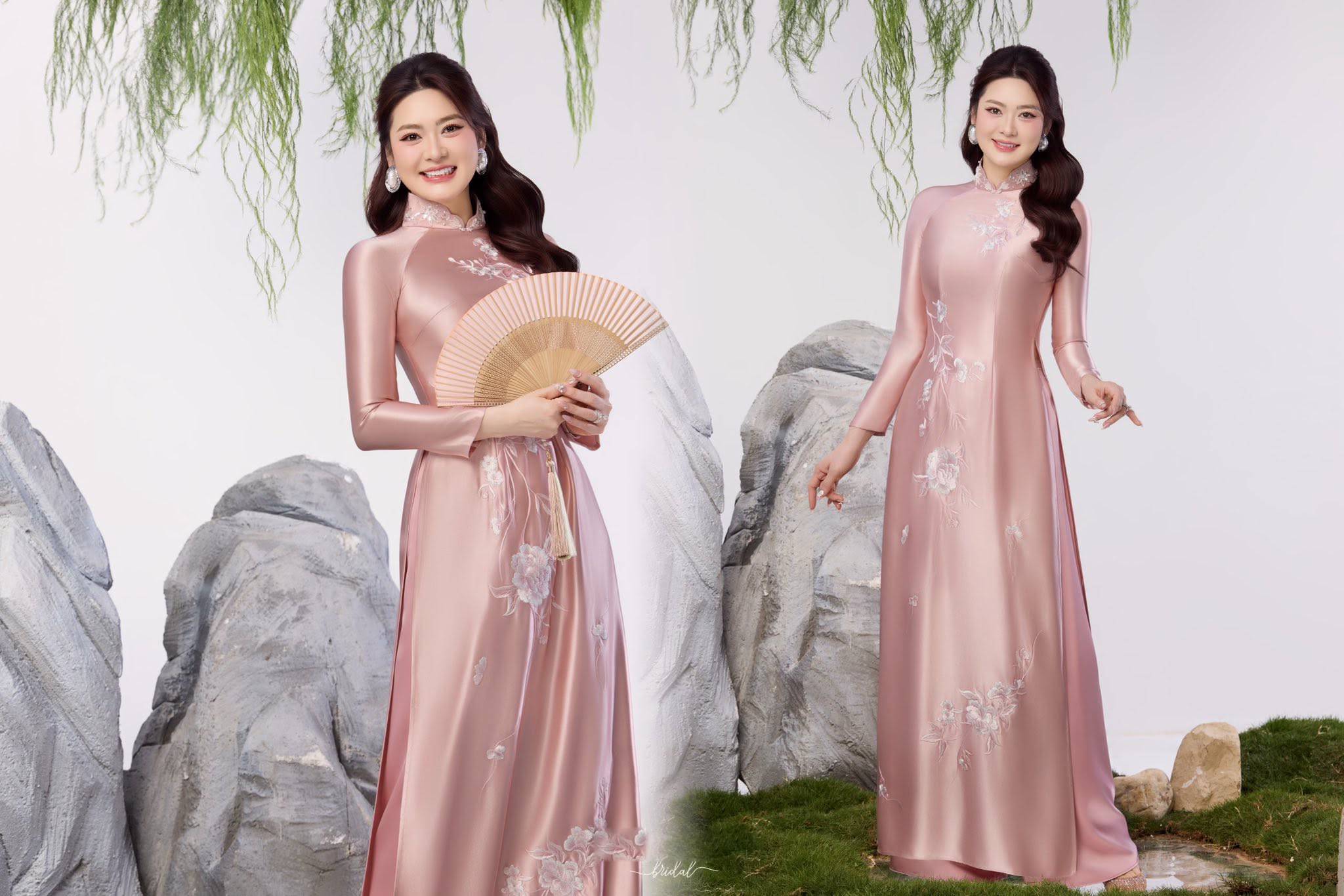 Áo dài nữ màu hồng sang trọng 