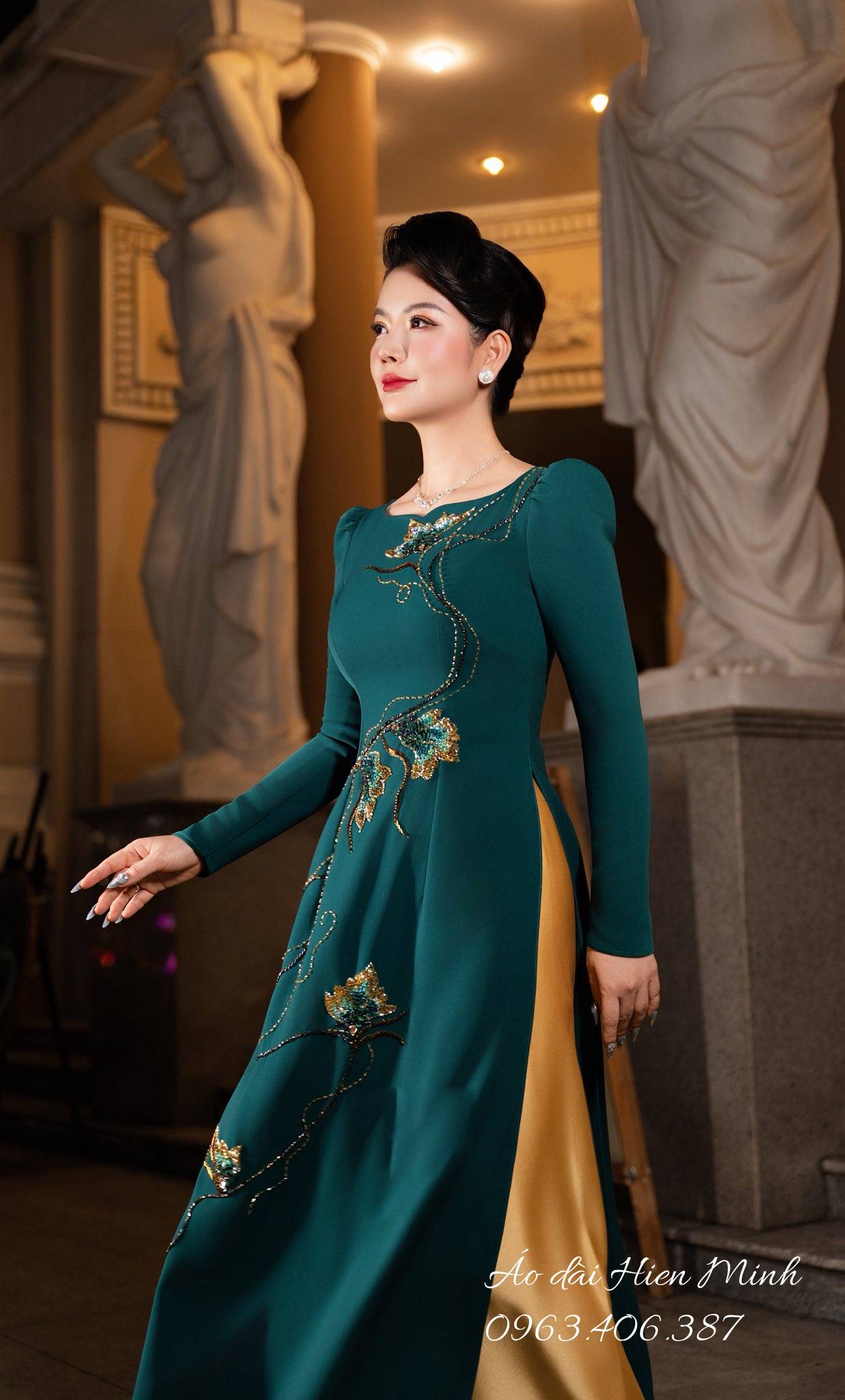 Áo Dài Bà Sui Màu Xanh Đính Kết Sang Trọng 6 ao dai ba sui 11