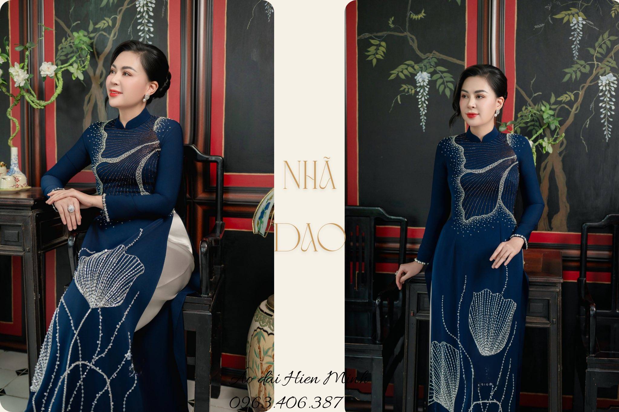 Áo Dài Bà Sui Màu Xanh Navy Đính Pha Lê Sang Trọng- Quý Phái 6 ao dai ba sui 16