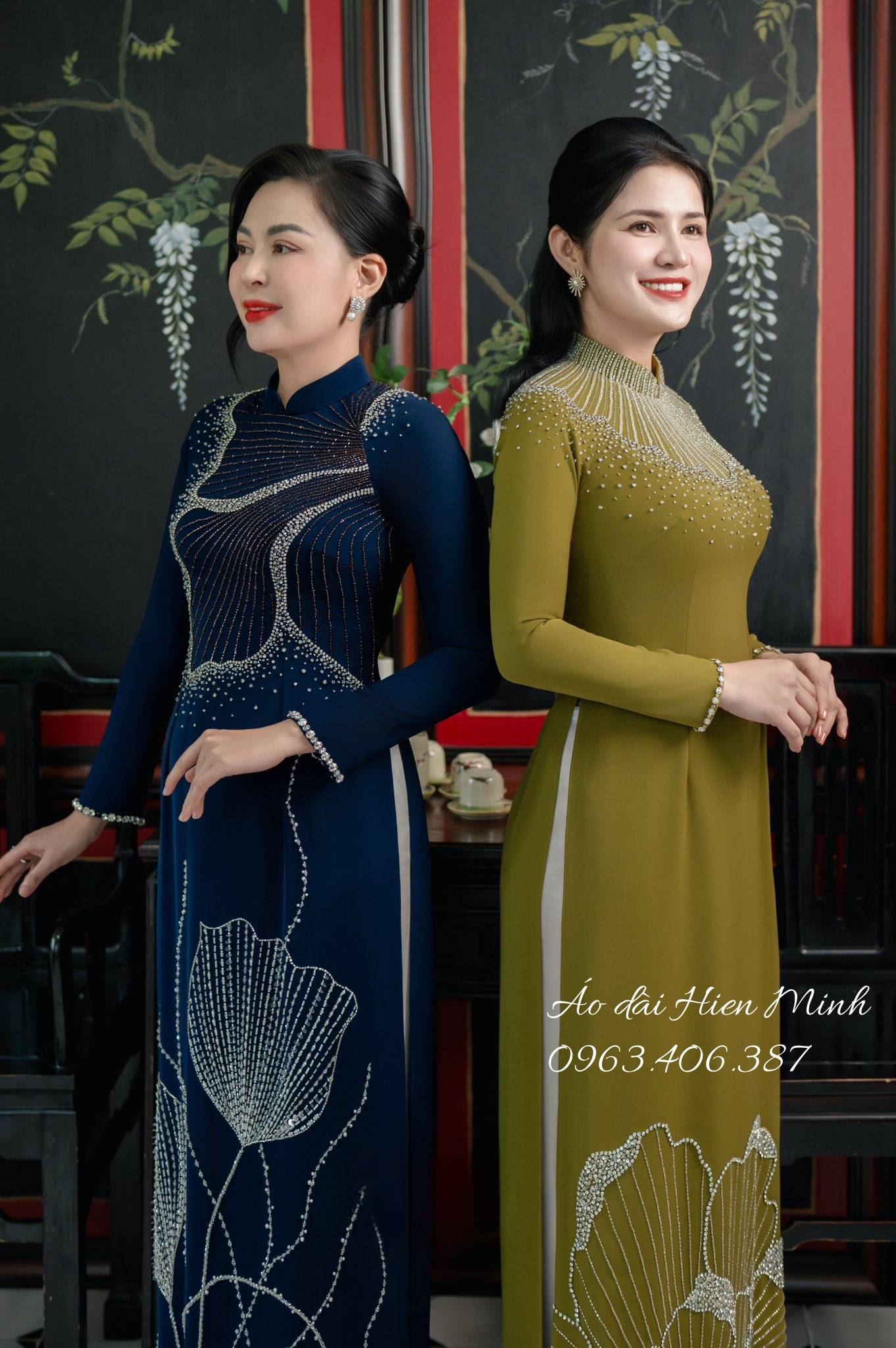 Áo Dài Bà Sui Màu Xanh Navy Đính Pha Lê Sang Trọng- Quý Phái 7 ao dai ba sui 28 1